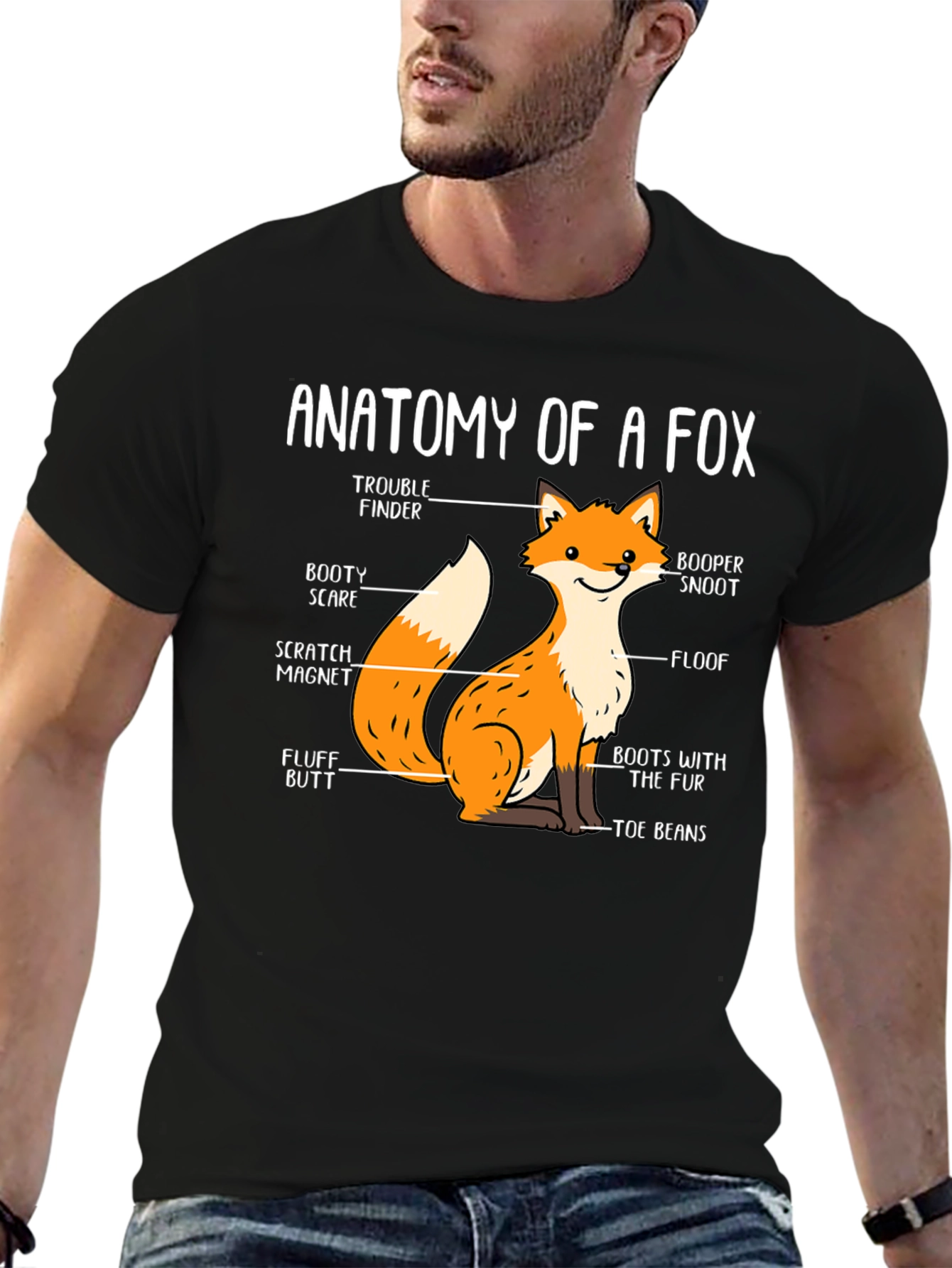 Black Anatomy of a Fox Funny Graphic T-Shirt view 6