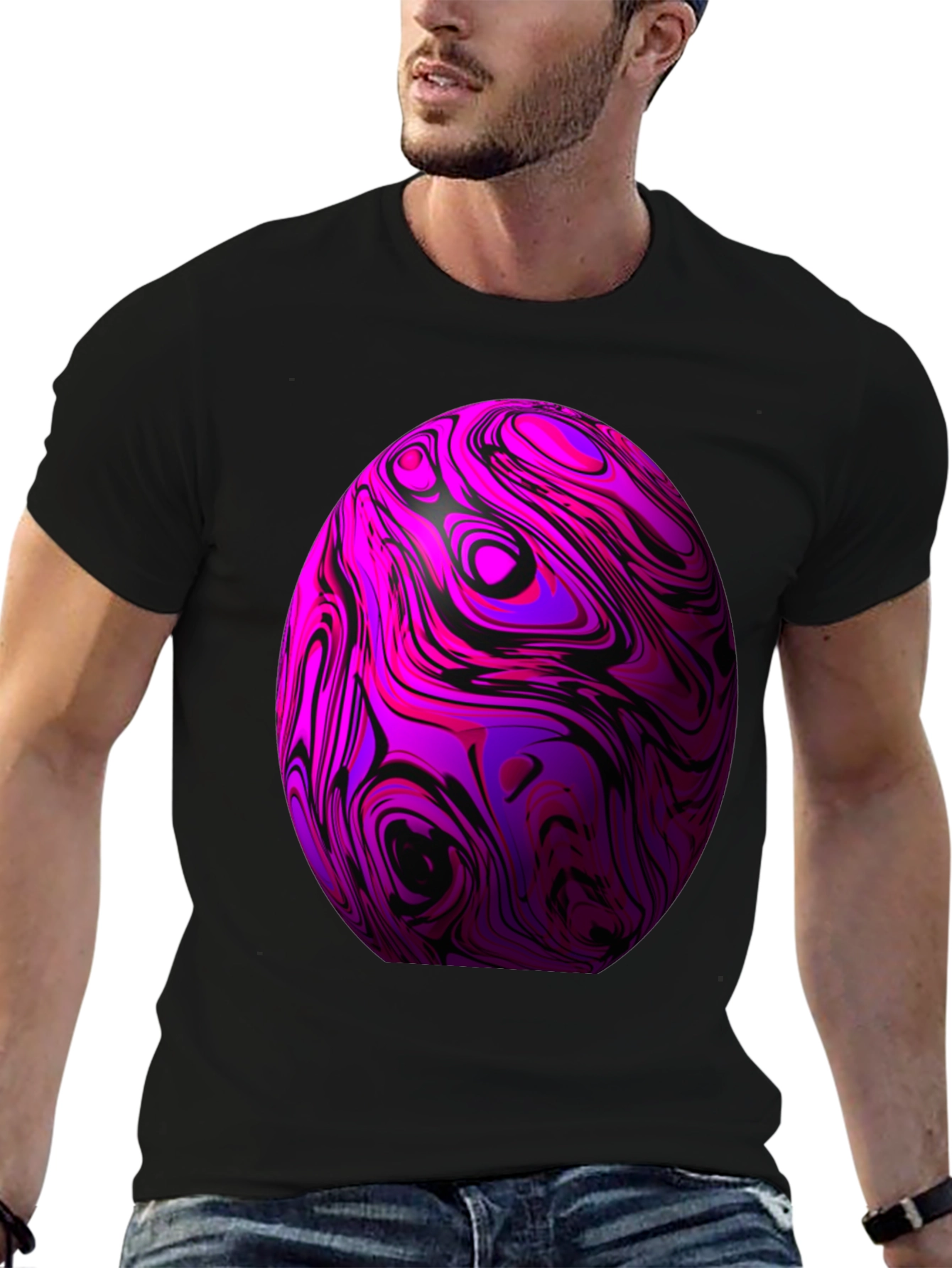 Black Abstract Swirl Sphere Graphic Tee view 6