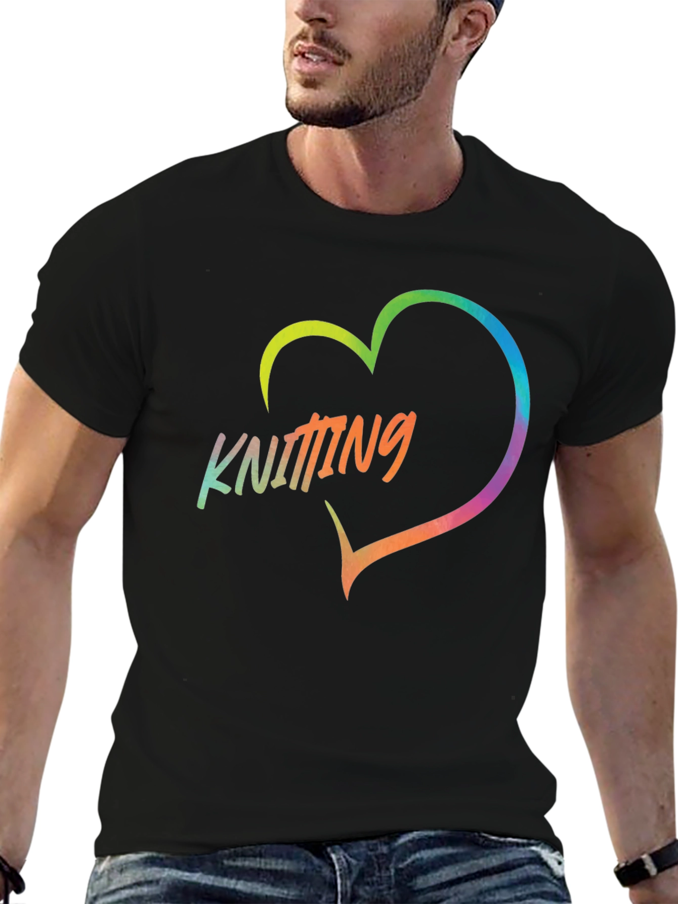 Black Knitting Heart T-Shirt - Rainbow Knit Lover Tee view 6