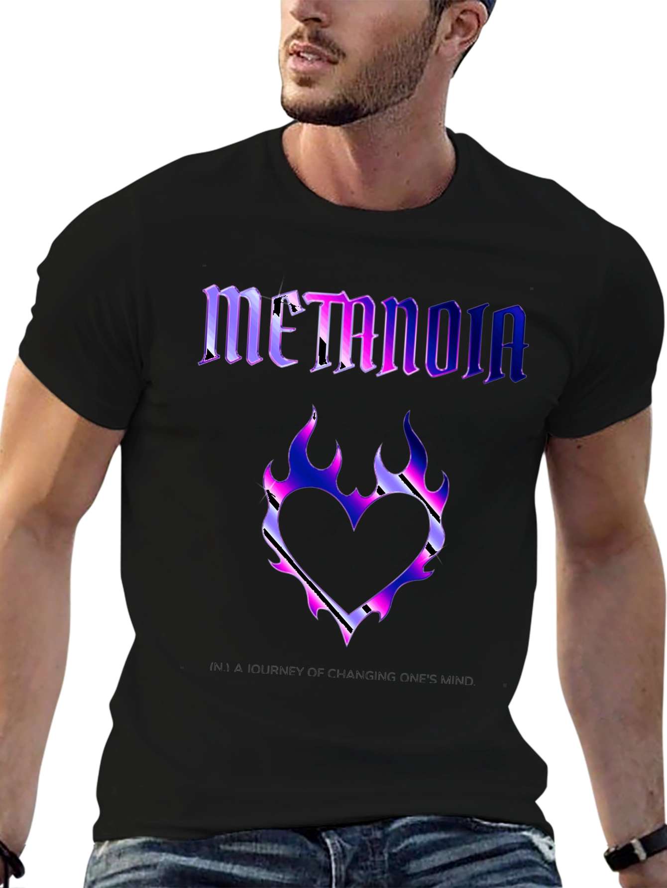 Black Metanoia Graphic T-Shirt - Heart Flame Design view 6