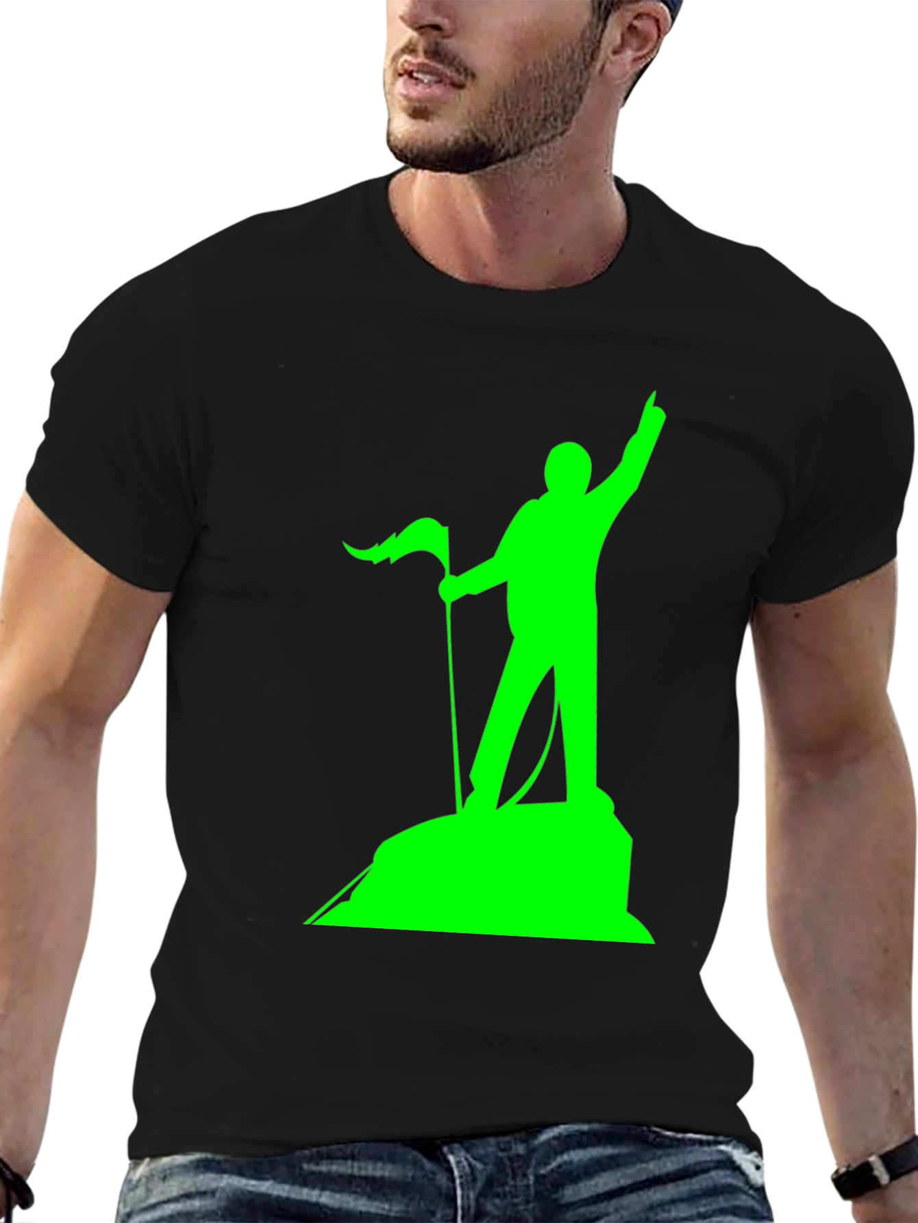 Black Peak Performance T-Shirt - Black with Green Graphic view 6