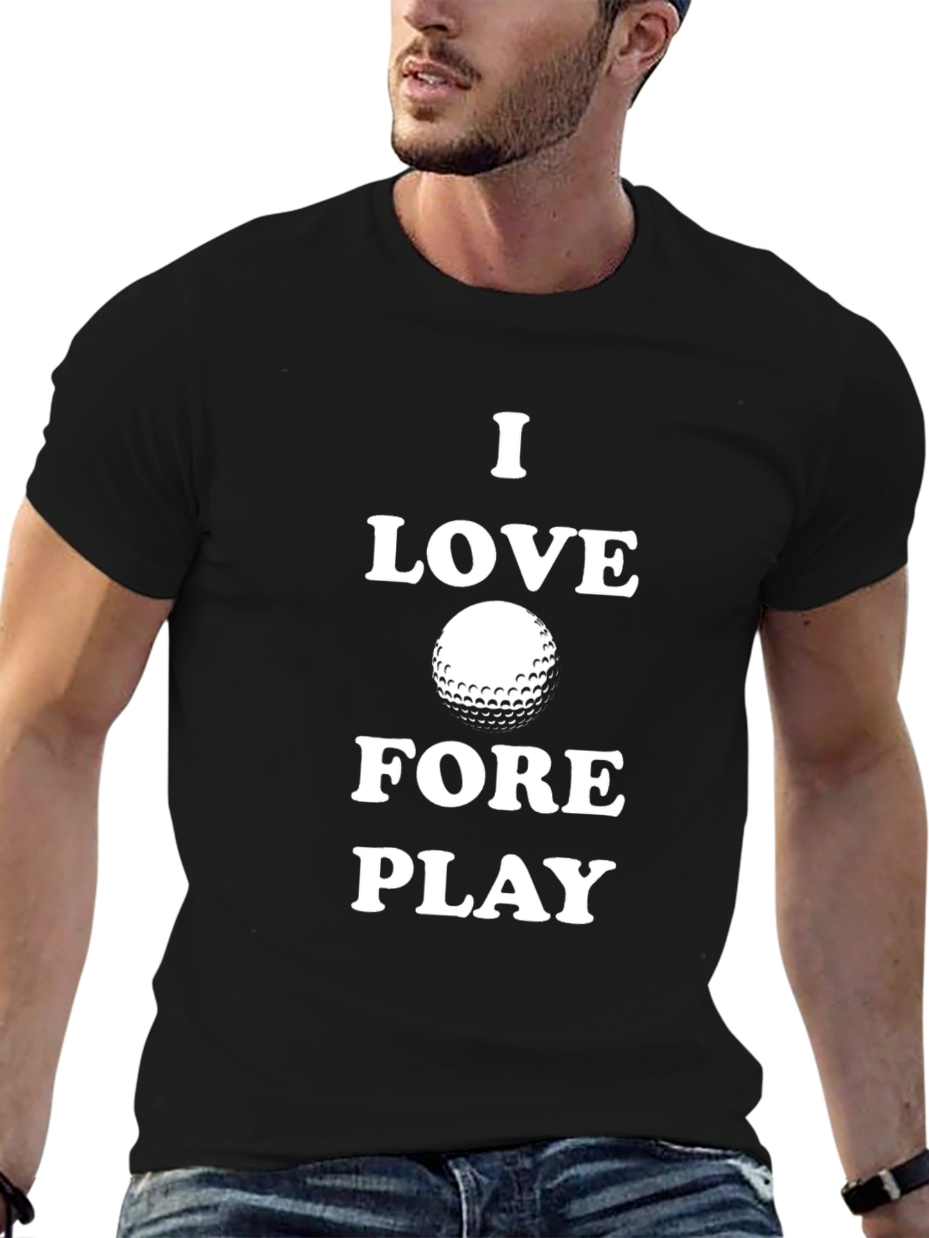 Black I Love Fore Play Golf T-Shirt - Black view 6