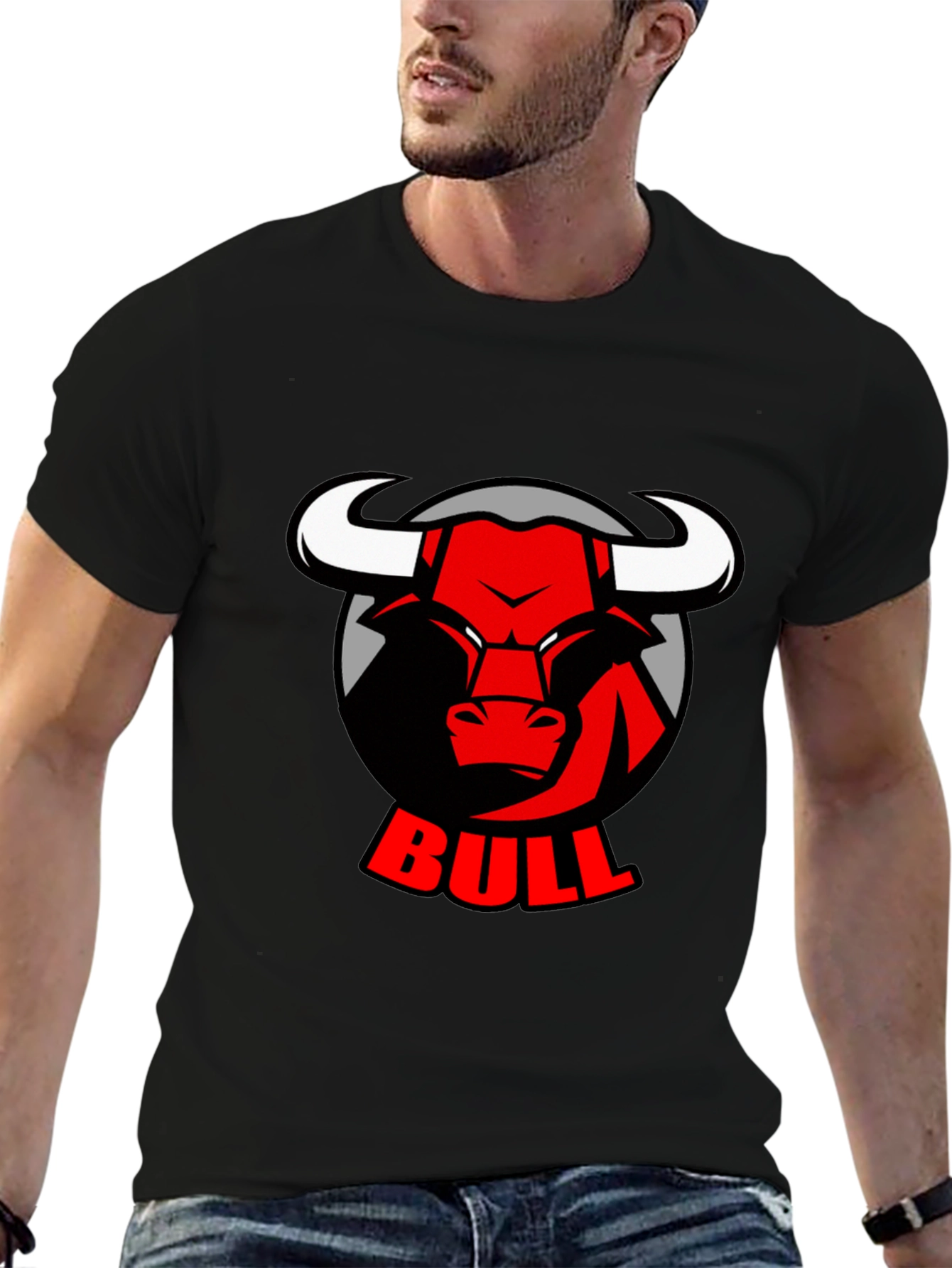 Black Bold Bull Graphic Tee - Black Cotton T-Shirt view 6