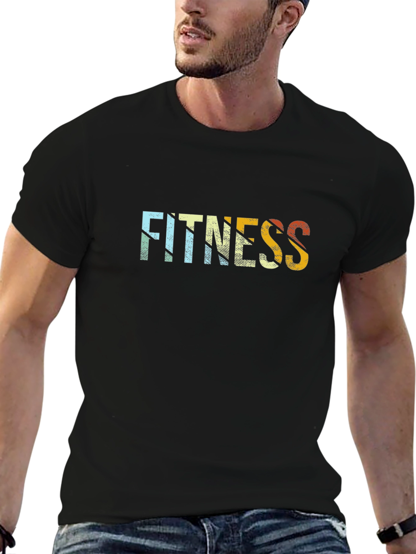 Black Retro Fitness Graphic Tee - Black Cotton Blend view 6