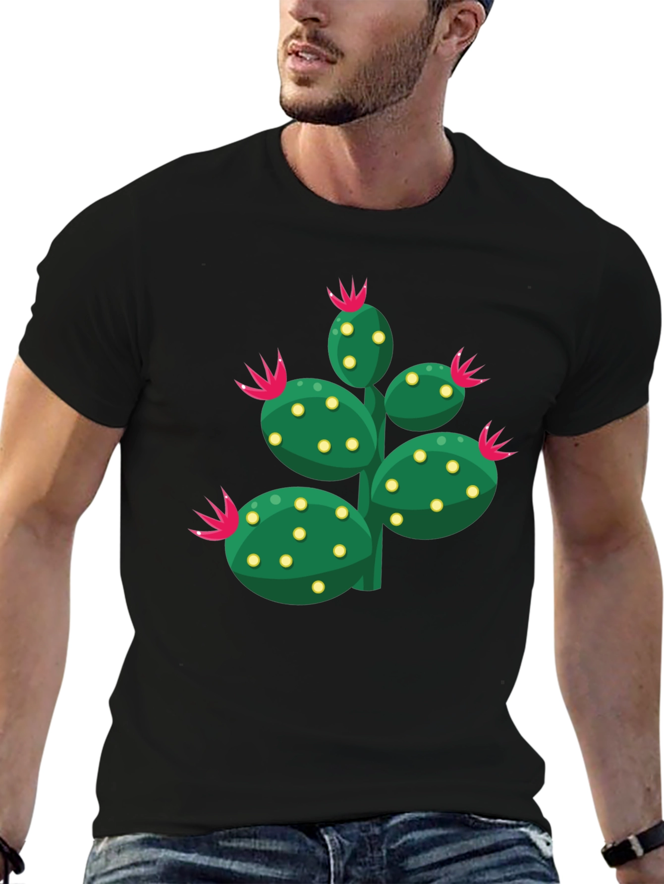 Black Cactus Graphic Print Crew Neck T-Shirt view 6