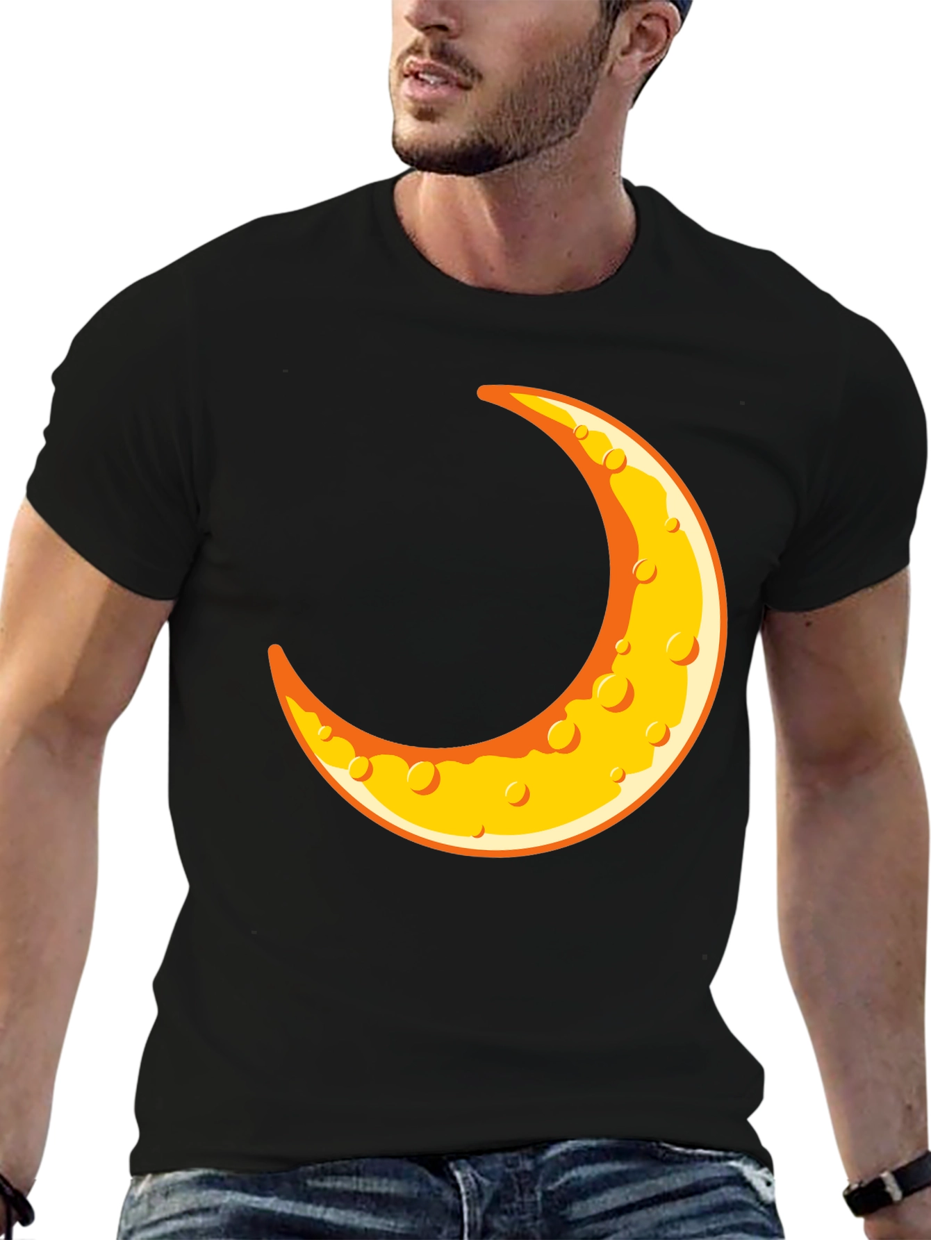 Black Crescent Moon Graphic T-Shirt - Black Crew Neck Tee view 6