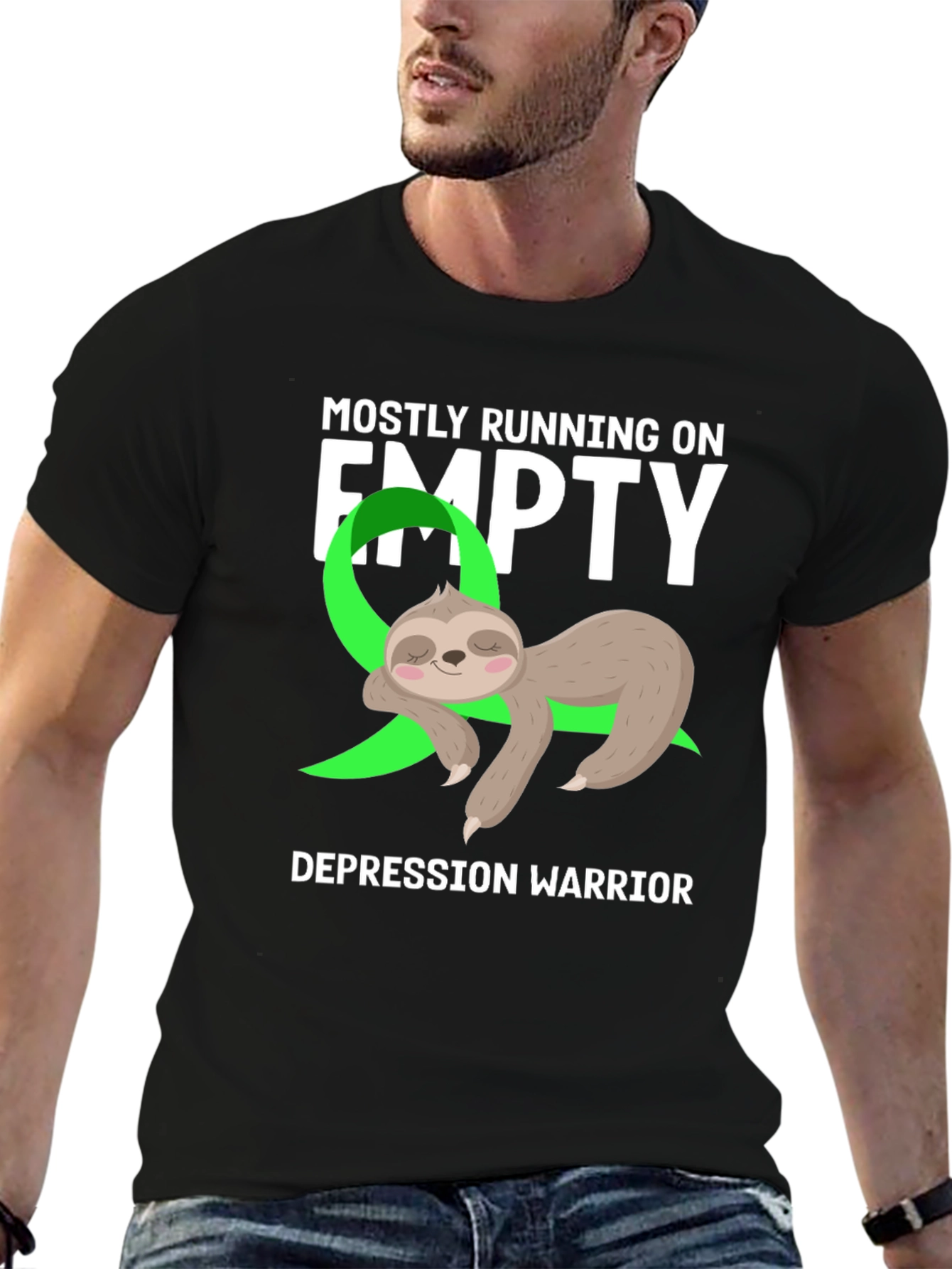 Black Mostly Running on Empty Depression Warrior Sloth Tee view 6