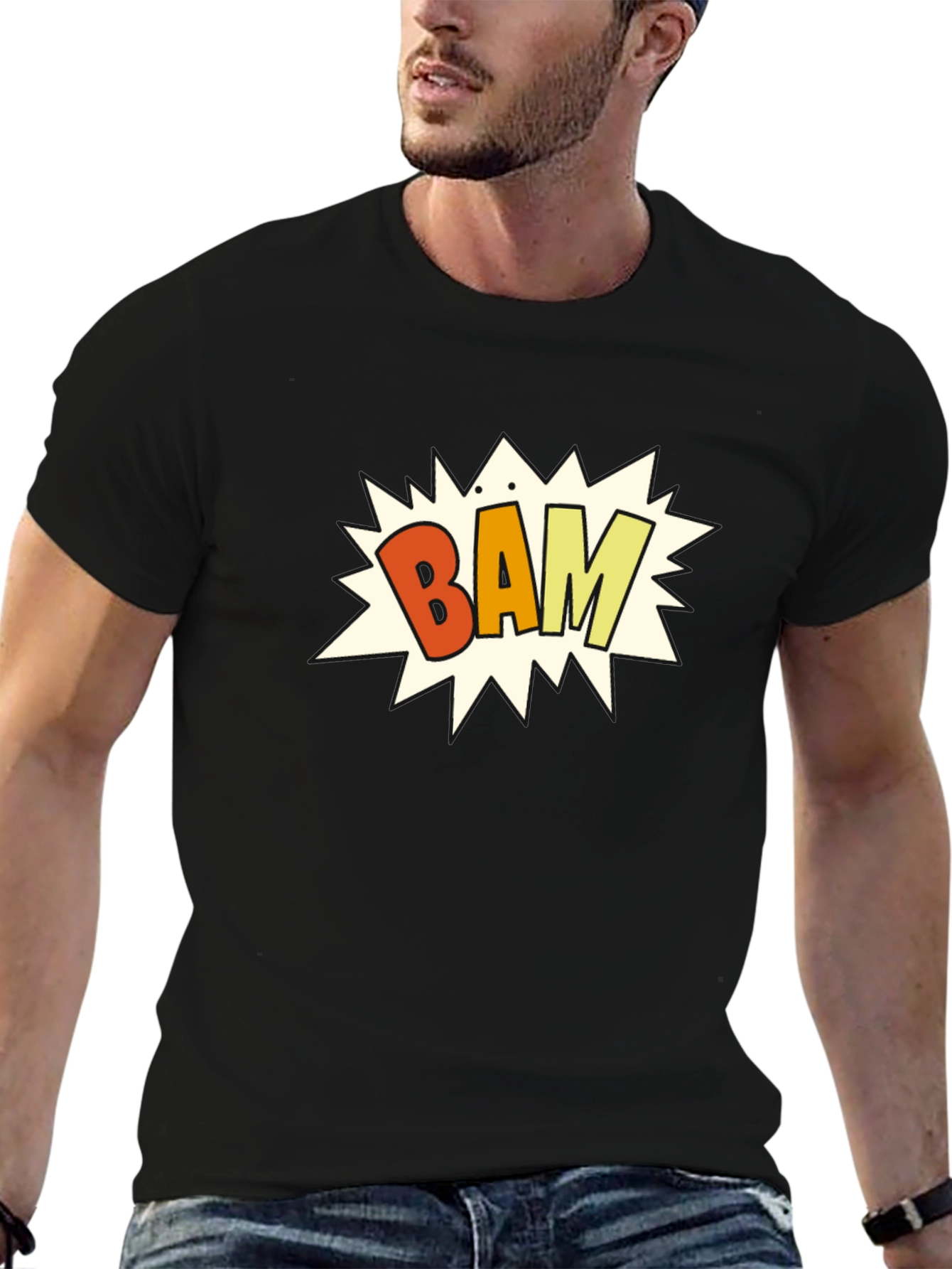 Black Bam! Graphic Print Black T-Shirt view 6