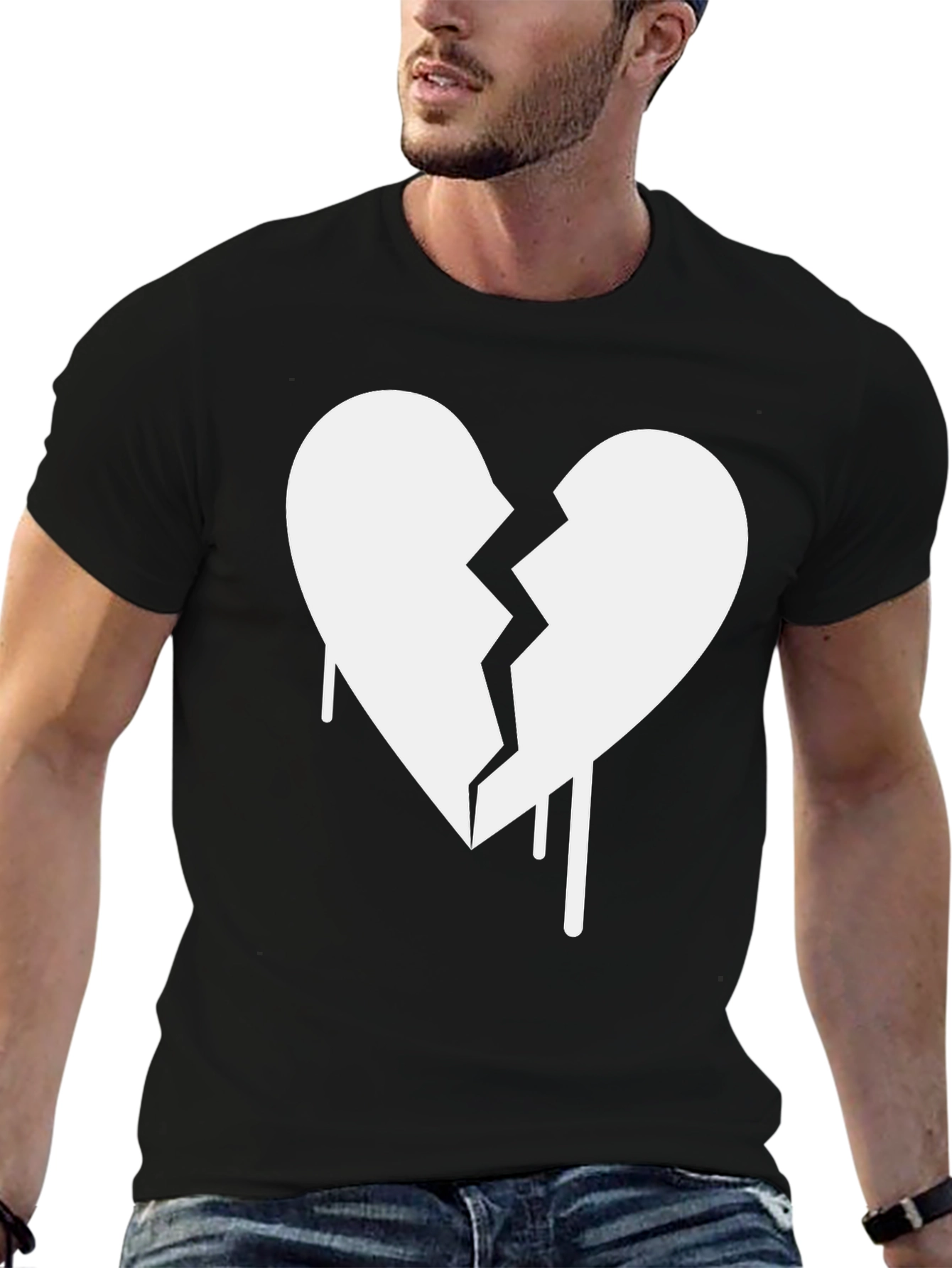 Black Broken Heart Graphic T-Shirt - Trendy Crew Neck Tee view 6