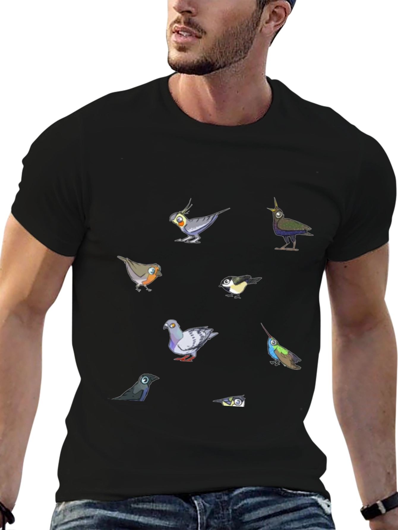 Black Birds Graphic T-Shirt, Black Cotton Tee view 6
