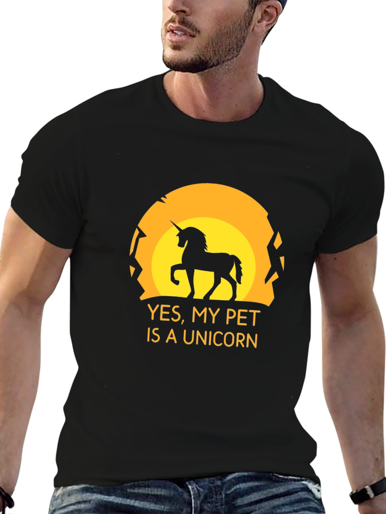 Black Unicorn Pet Graphic Tee - Black Novelty T-Shirt view 6