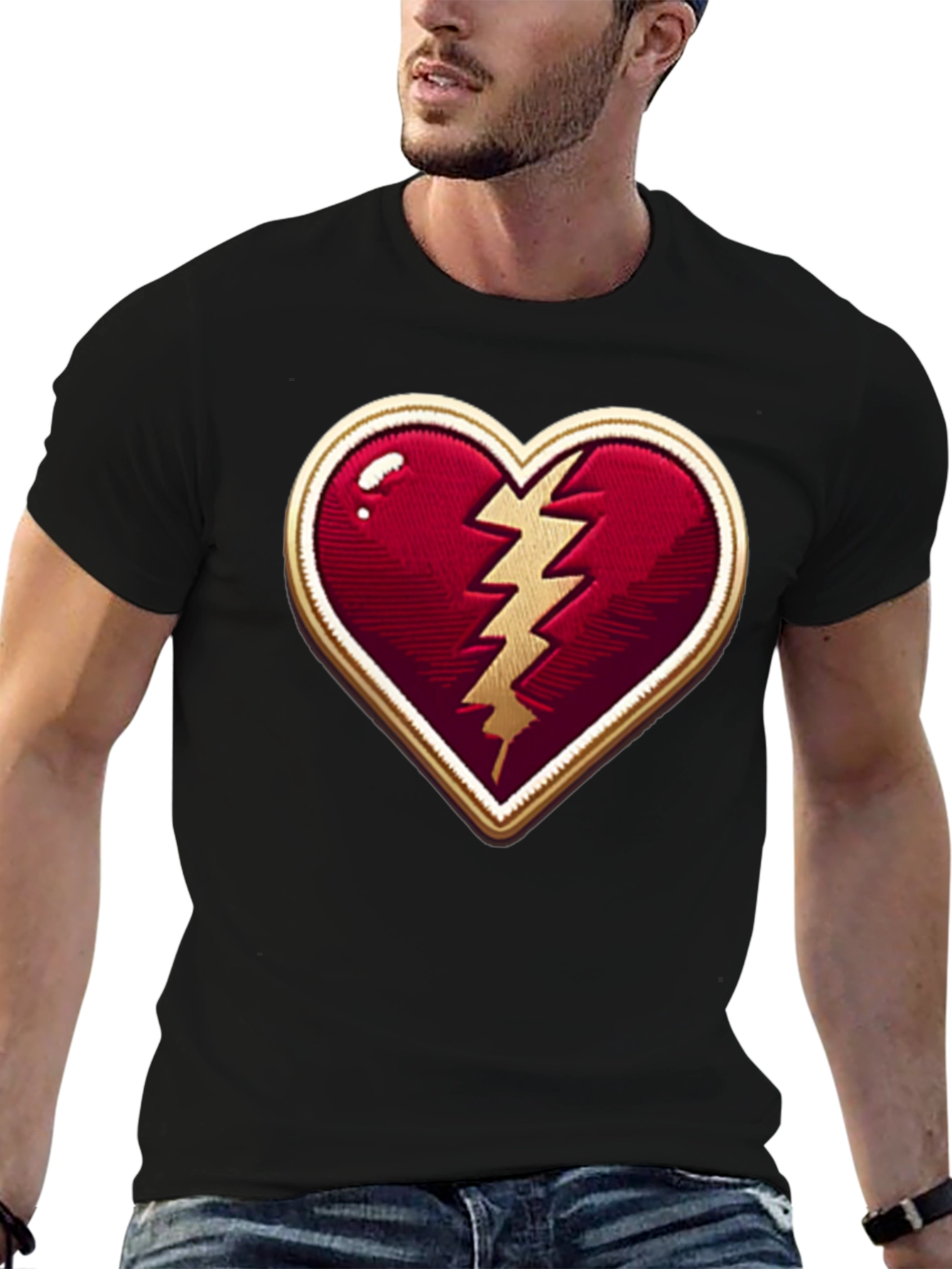 Black Broken Heart Lightning Bolt Graphic Tee - Stylish Comfort view 6