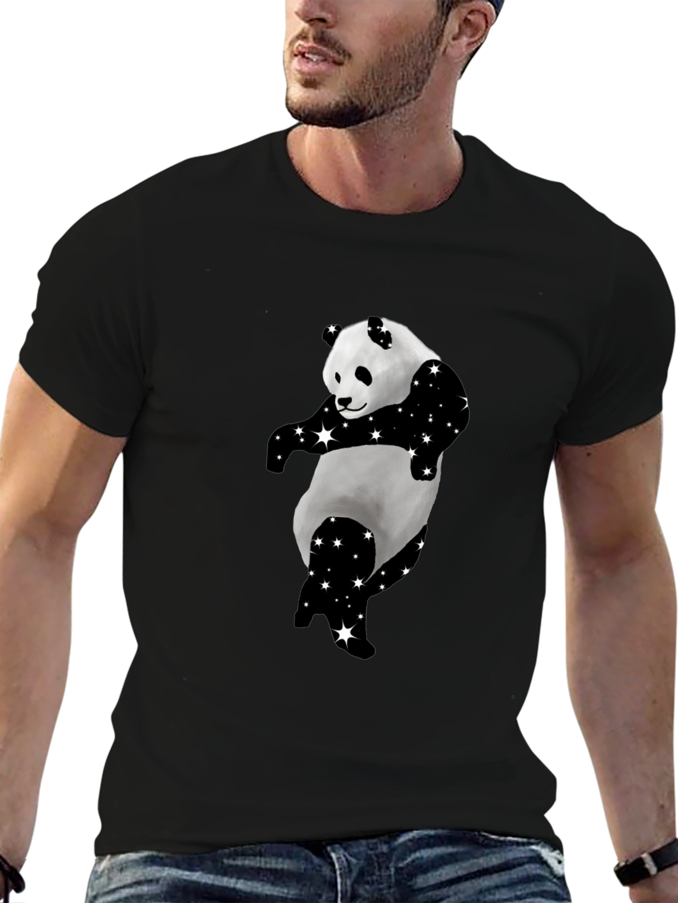 Cool Panda Starry Design Black T-Shirt - 6