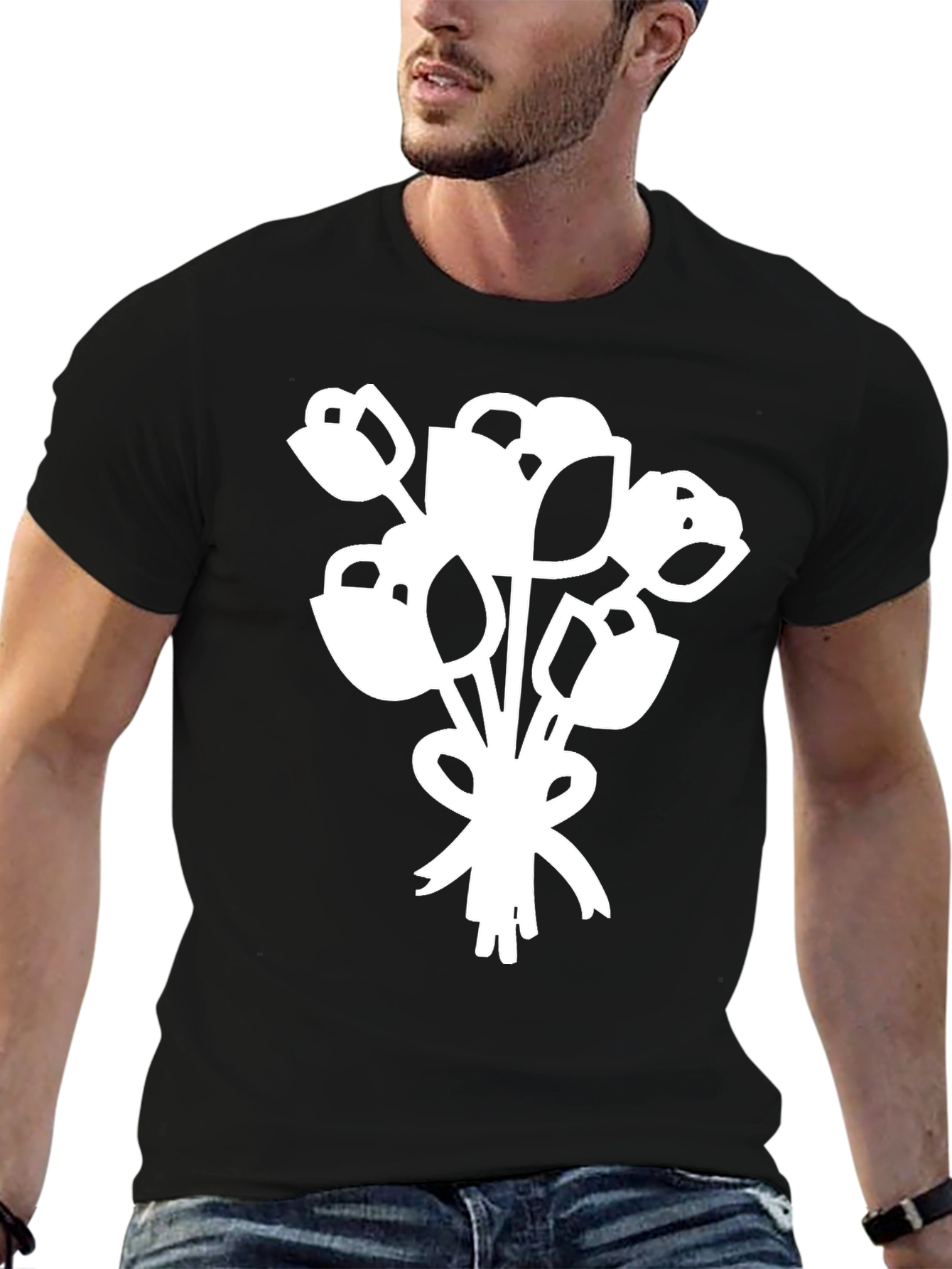 Black Floral Bouquet Graphic Tee - Black view 6