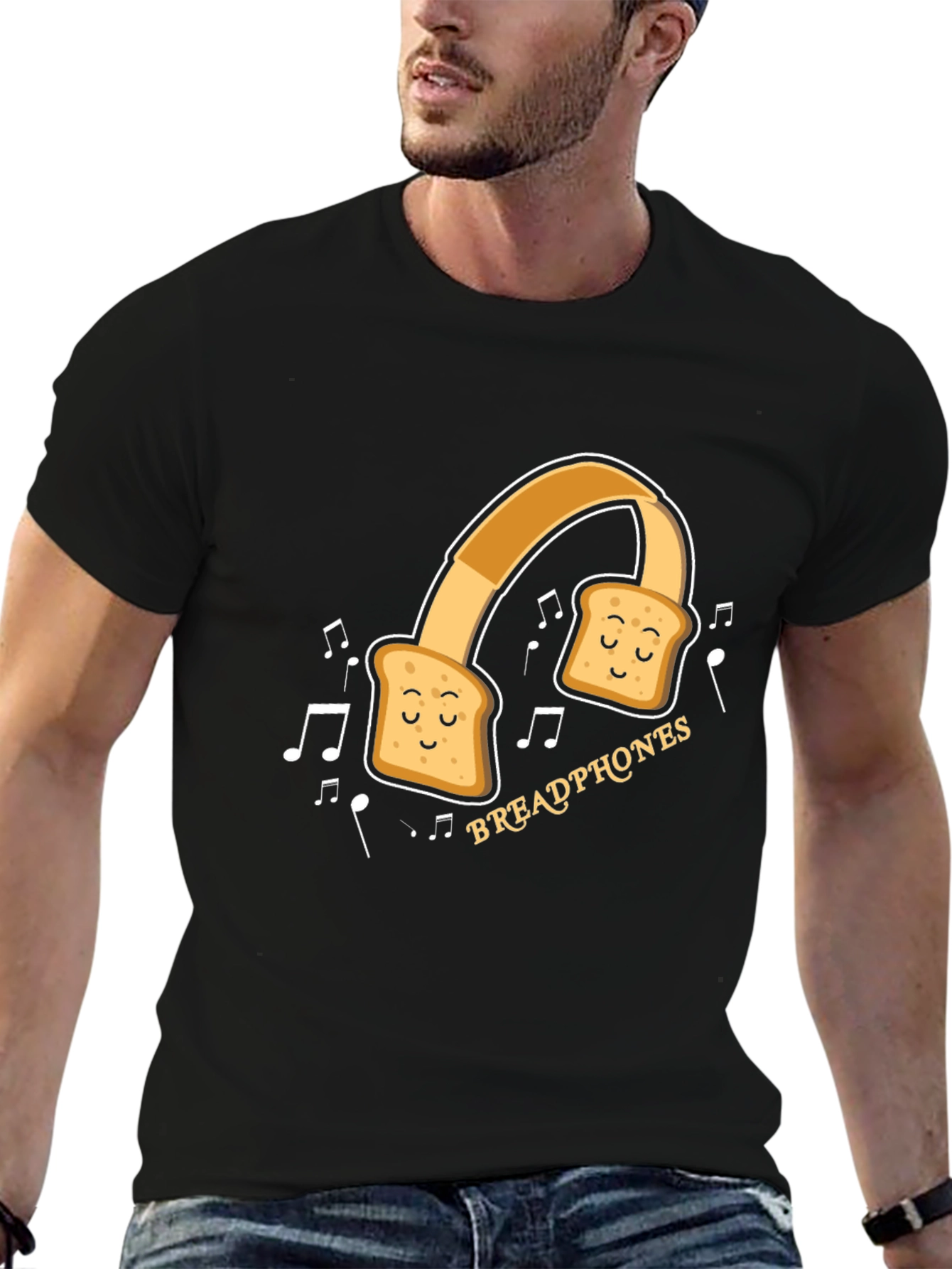 Black Breadphones Graphic T-Shirt: Music & Humor in Style view 6