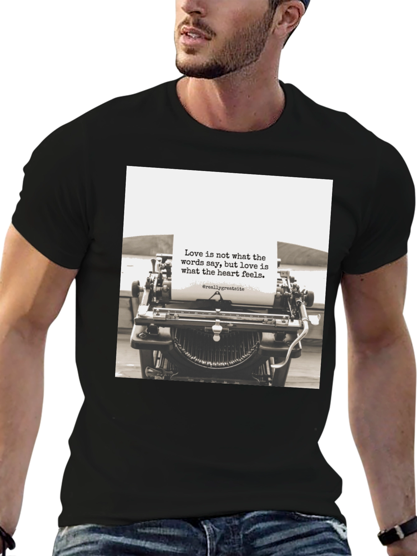 Black Love Quote Typewriter Graphic Tee - Unisex Black T-Shirt view 6