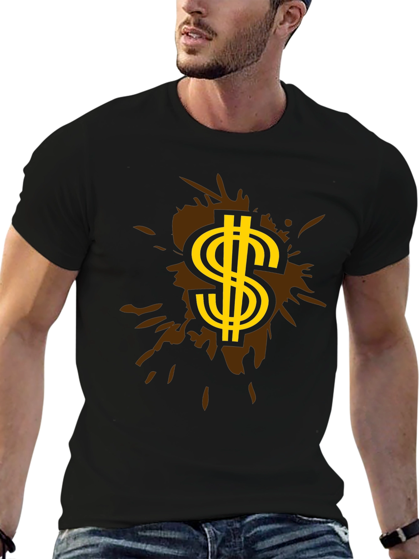 Black Stylish Black T-Shirt with Dollar Sign Graphic view 6