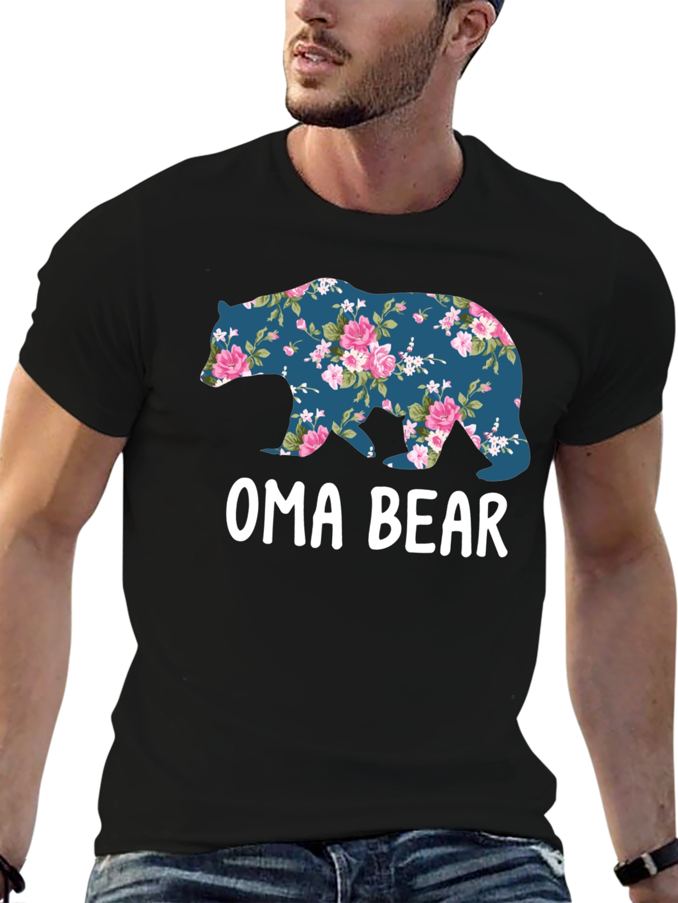 Black Oma Bear Floral Print T-Shirt view 6