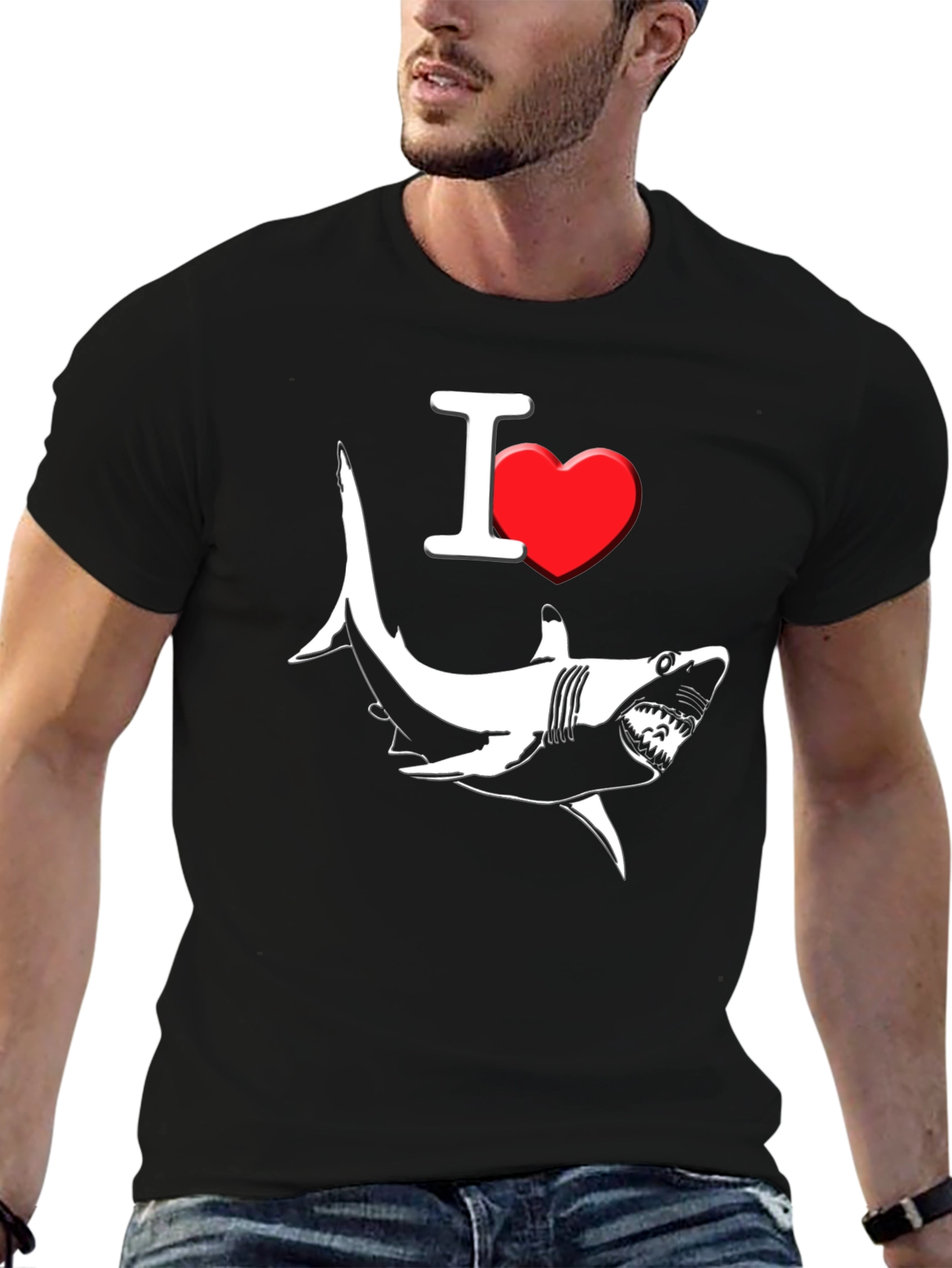 Black I Love Sharks Graphic T-Shirt view 6