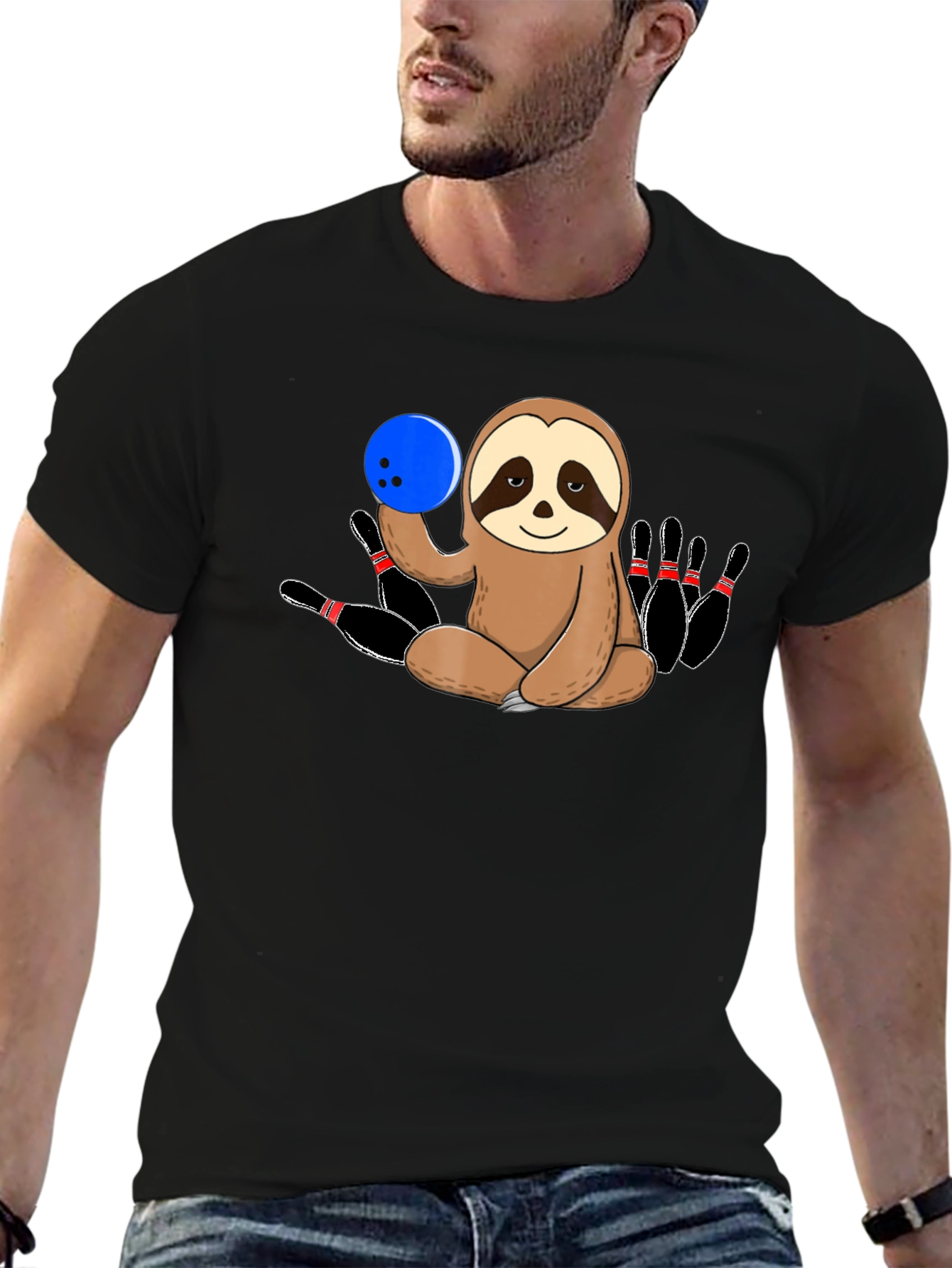 Black Sloth Bowling T-Shirt Funny Bowling Pin Tee view 6