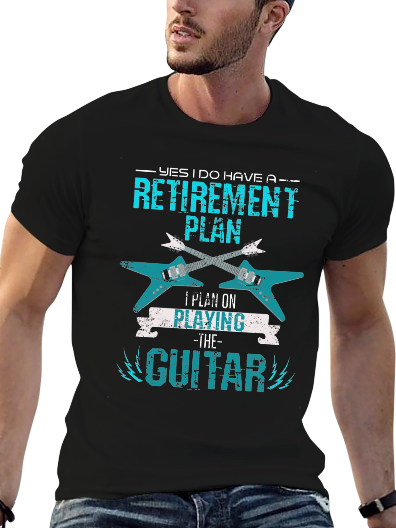 Black Retirement Guitar Player T-Shirt view 6