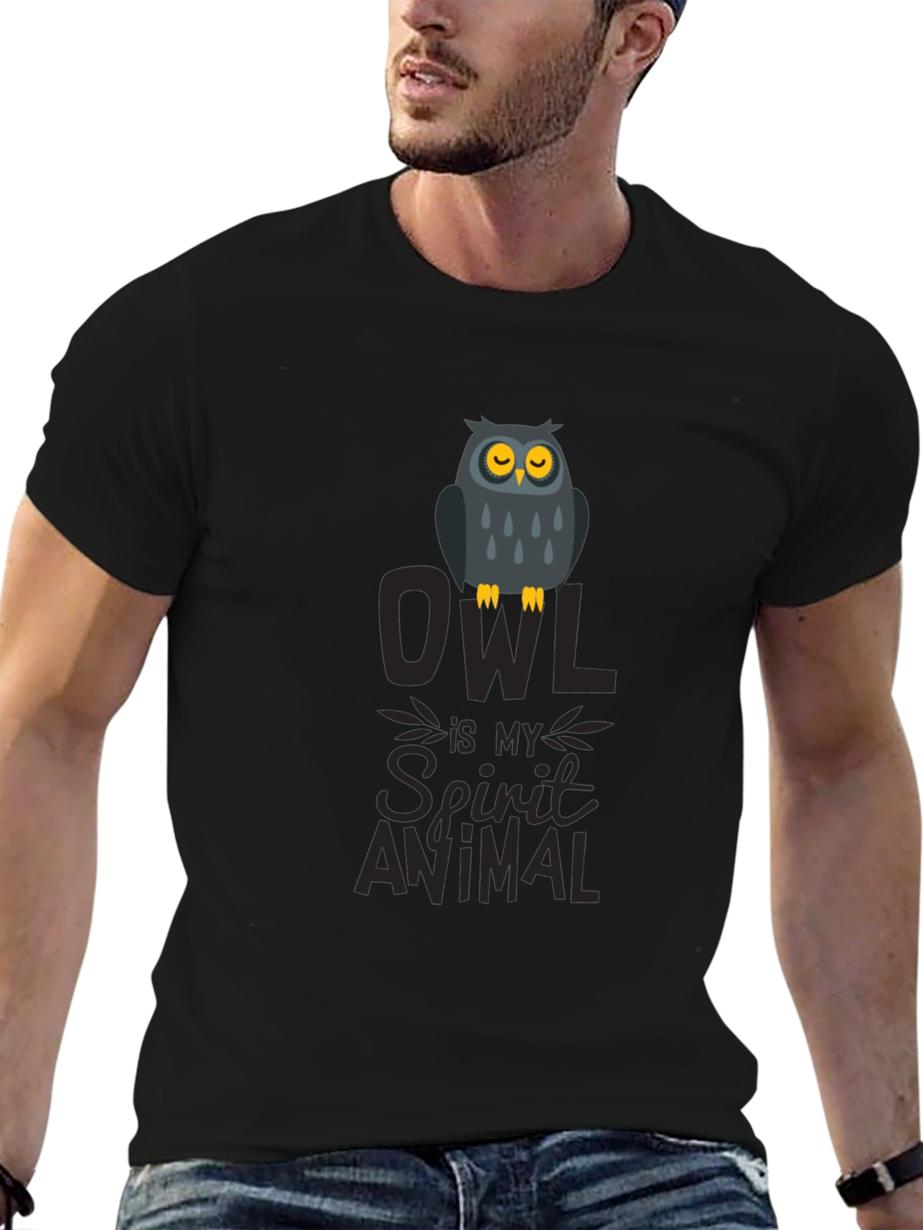Owl Spirit Animal Graphic Print T-Shirt - Black - 6