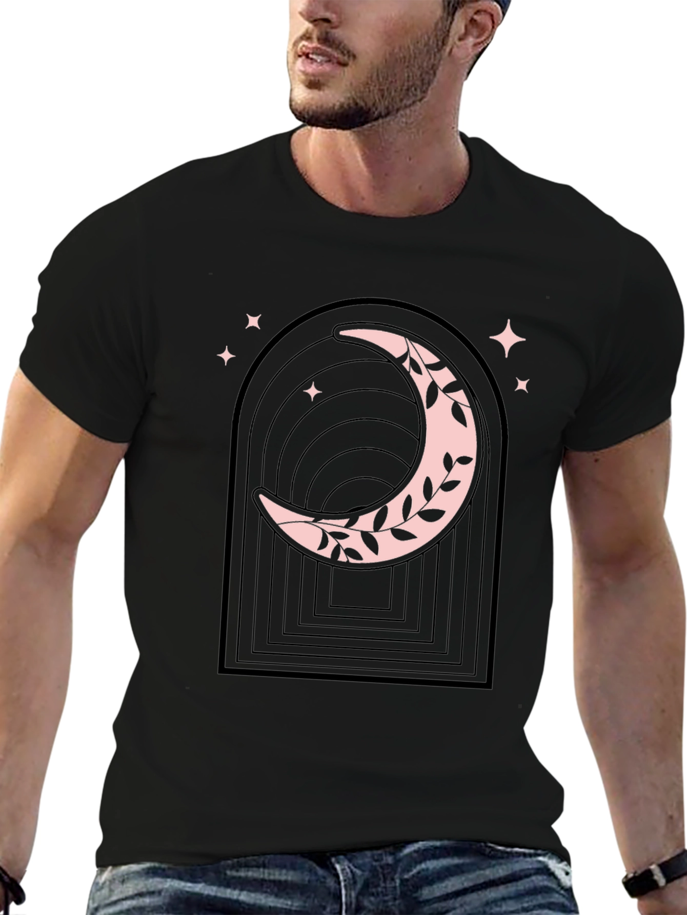 Black Mystic Moon Graphic Tee - Stylish Black Cotton T-Shirt view 6