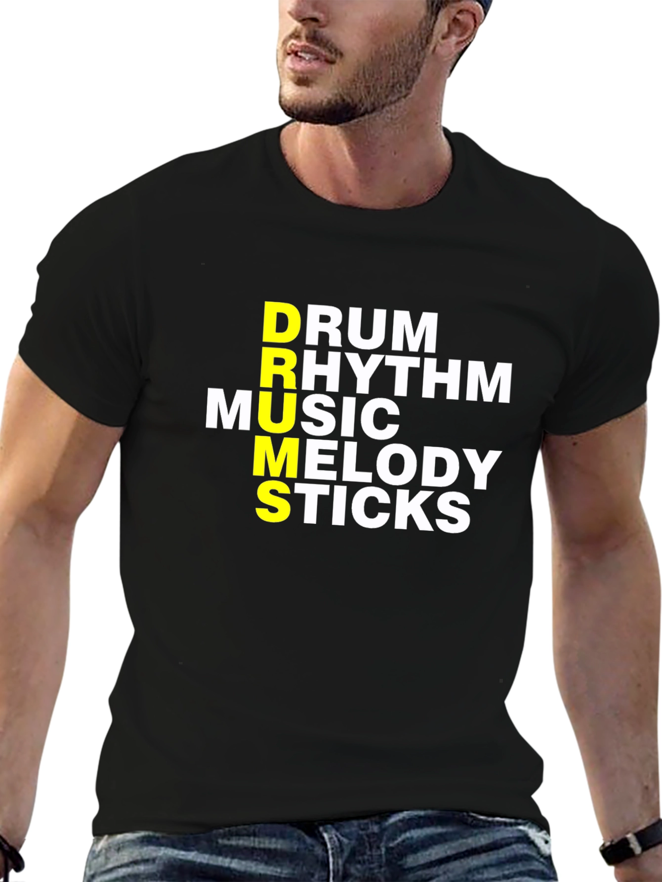 Black Drum Music Sticks T-Shirt - Musician Tee view 6