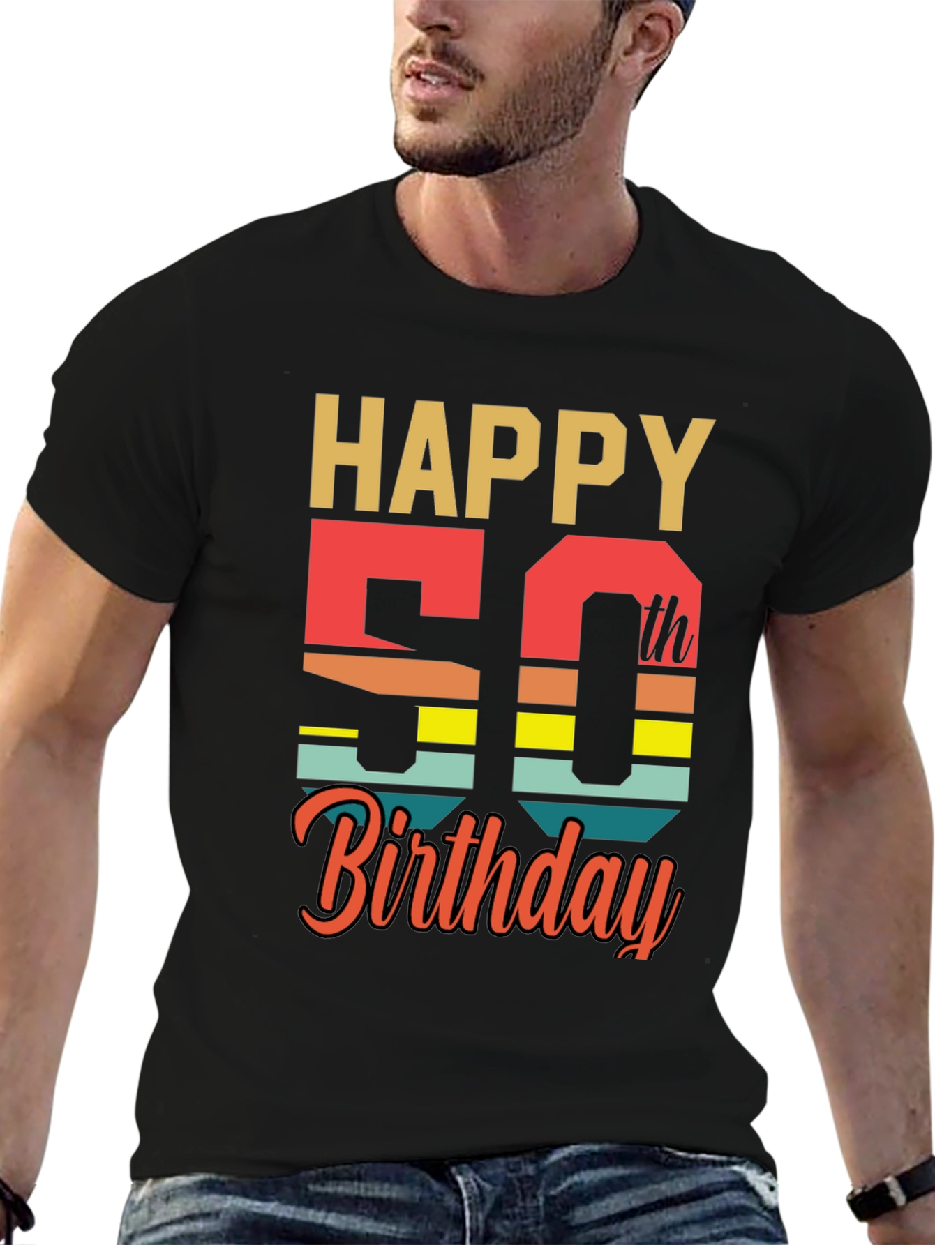 Black Happy 50th Birthday Graphic T-Shirt view 6