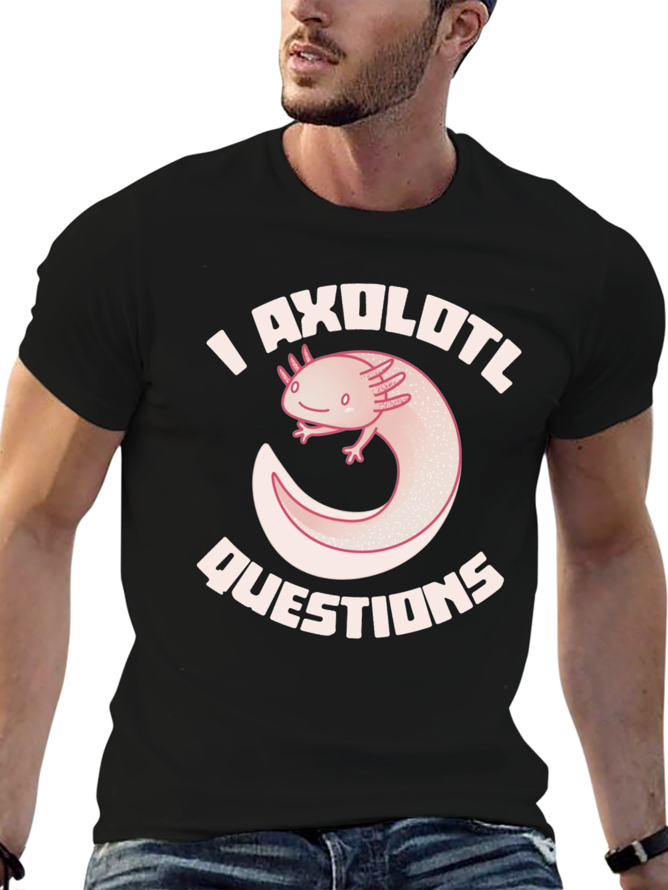 Black I Axolotl Questions T-Shirt - Black view 6