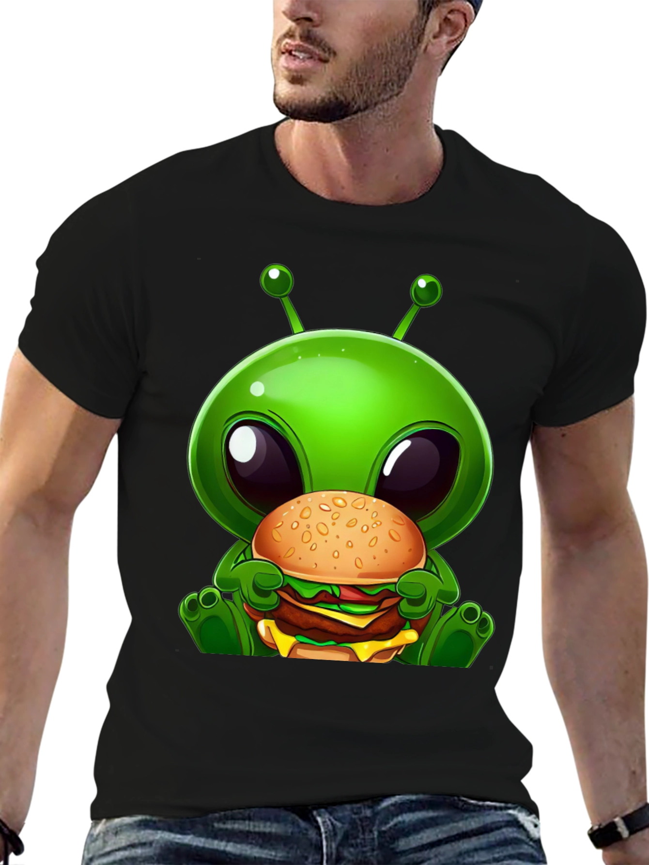 Black Alien Burger Graphic T-Shirt view 6