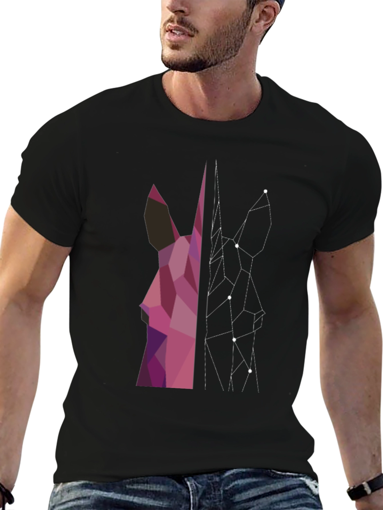 Black Geometric Unicorn T-Shirt - Modern Graphic Tee view 6