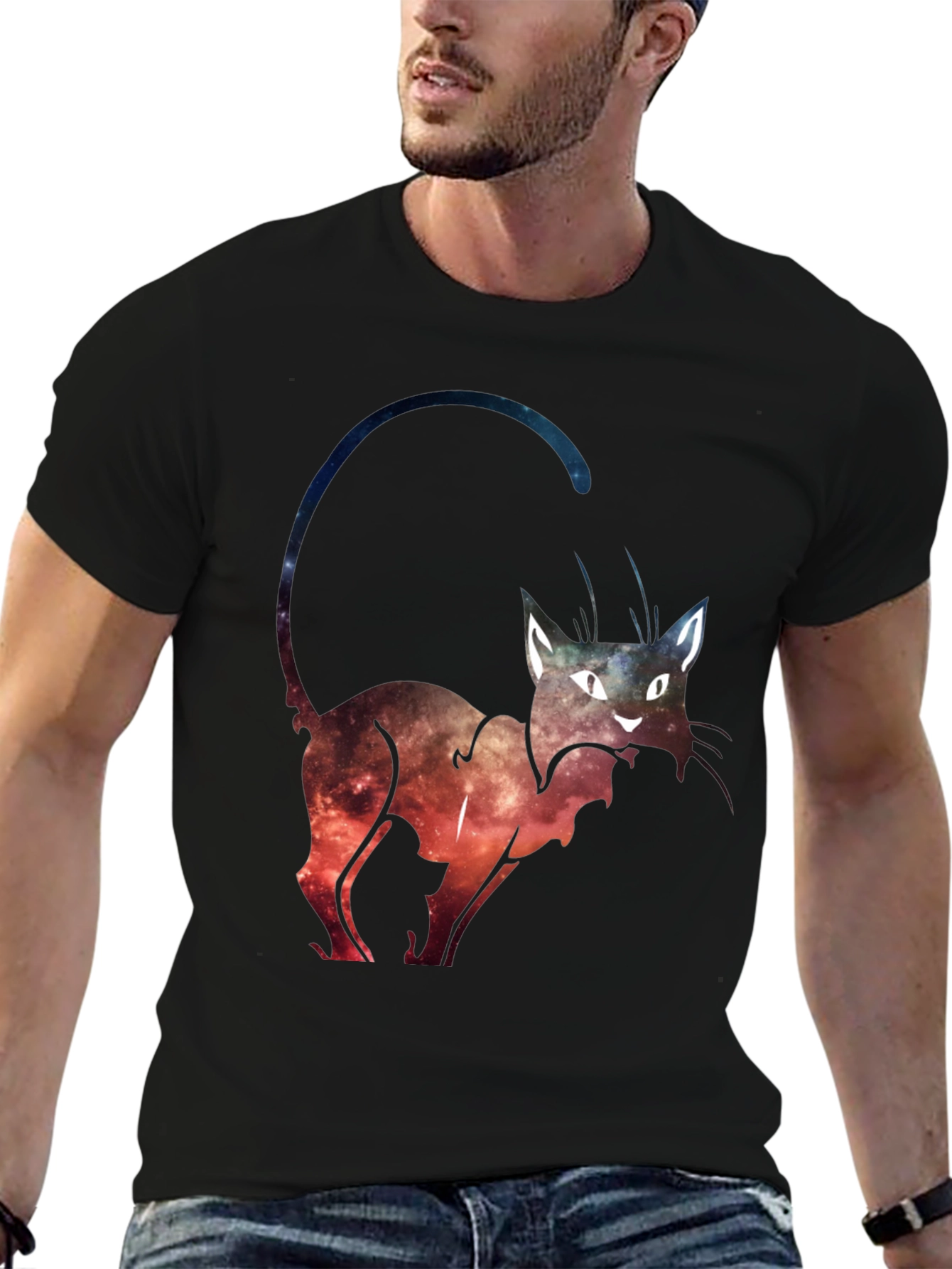 Black Cosmic Cat Graphic Tee view 6