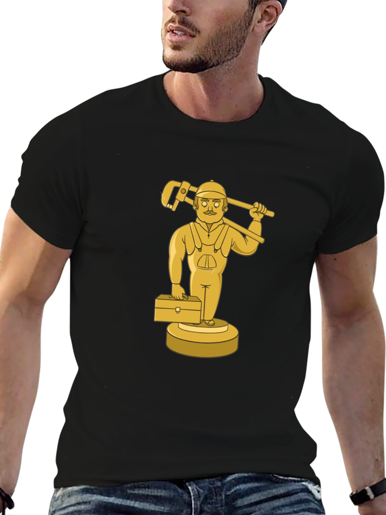 Black Golden Plumber Cartoon Graphic Tee view 6