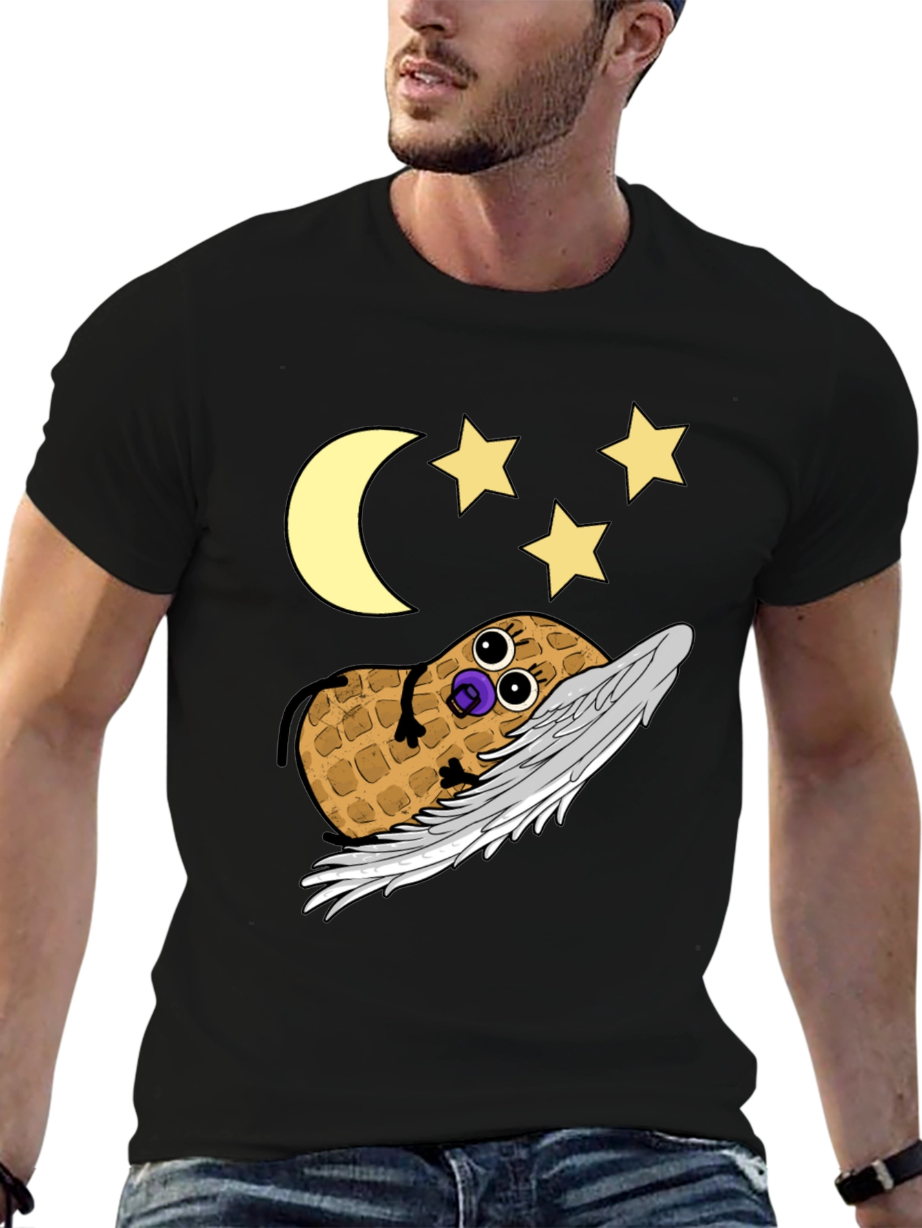 Black Whimsical Peanut Angel Graphic Tee view 6