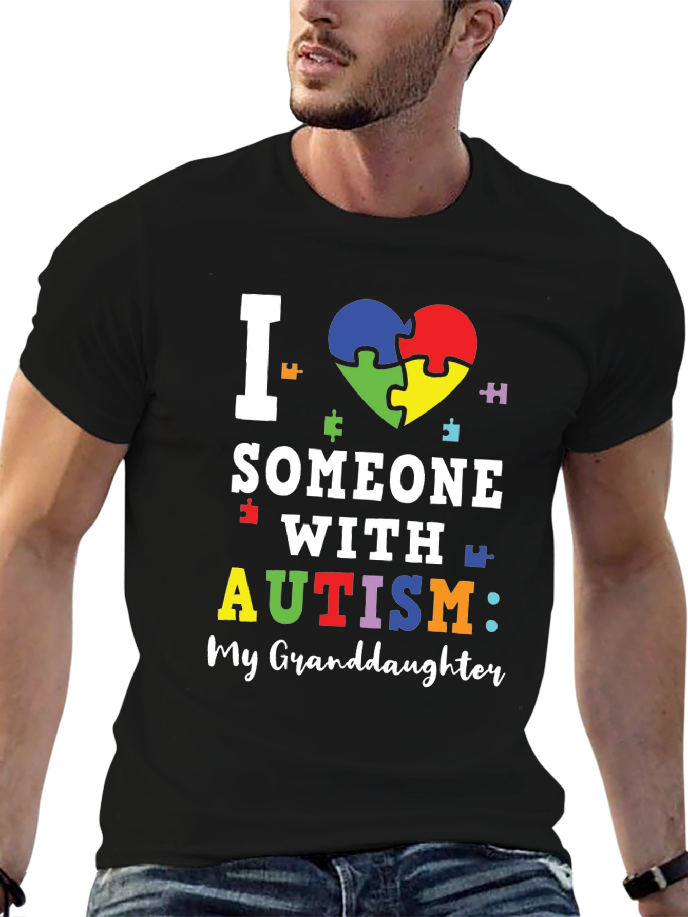 Black Autism Awareness T-Shirt: Granddaughter Love view 6