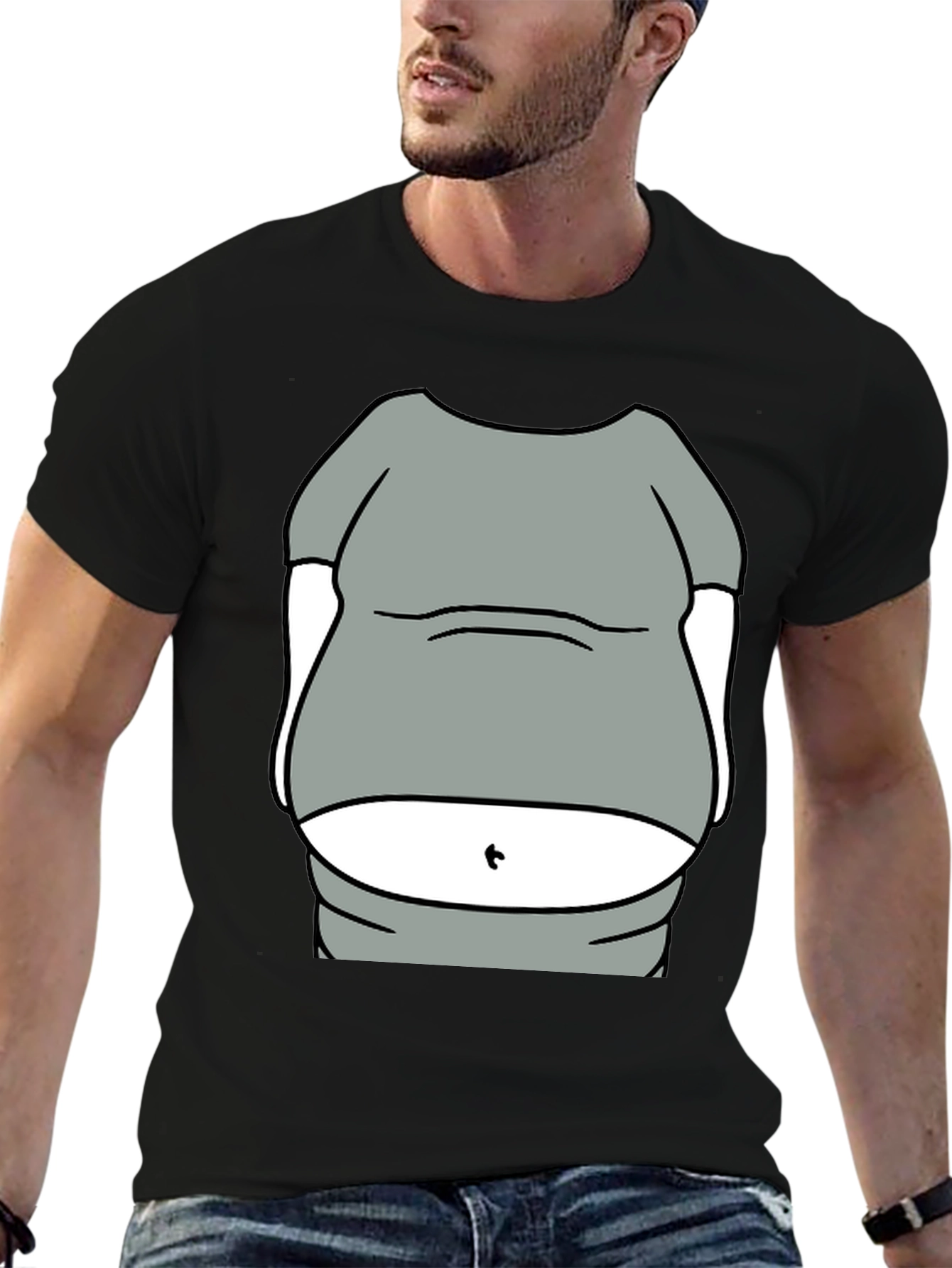Black Humorous Belly T-Shirt - Funny Graphic Tee view 6