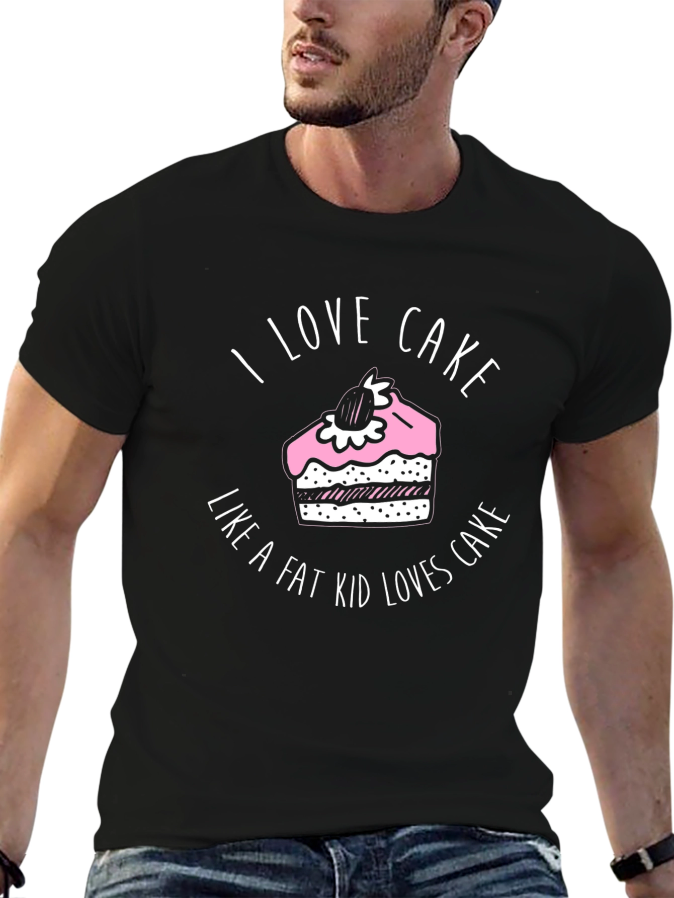 Black I Love Cake T-Shirt - Funny Foodie Tee view 6