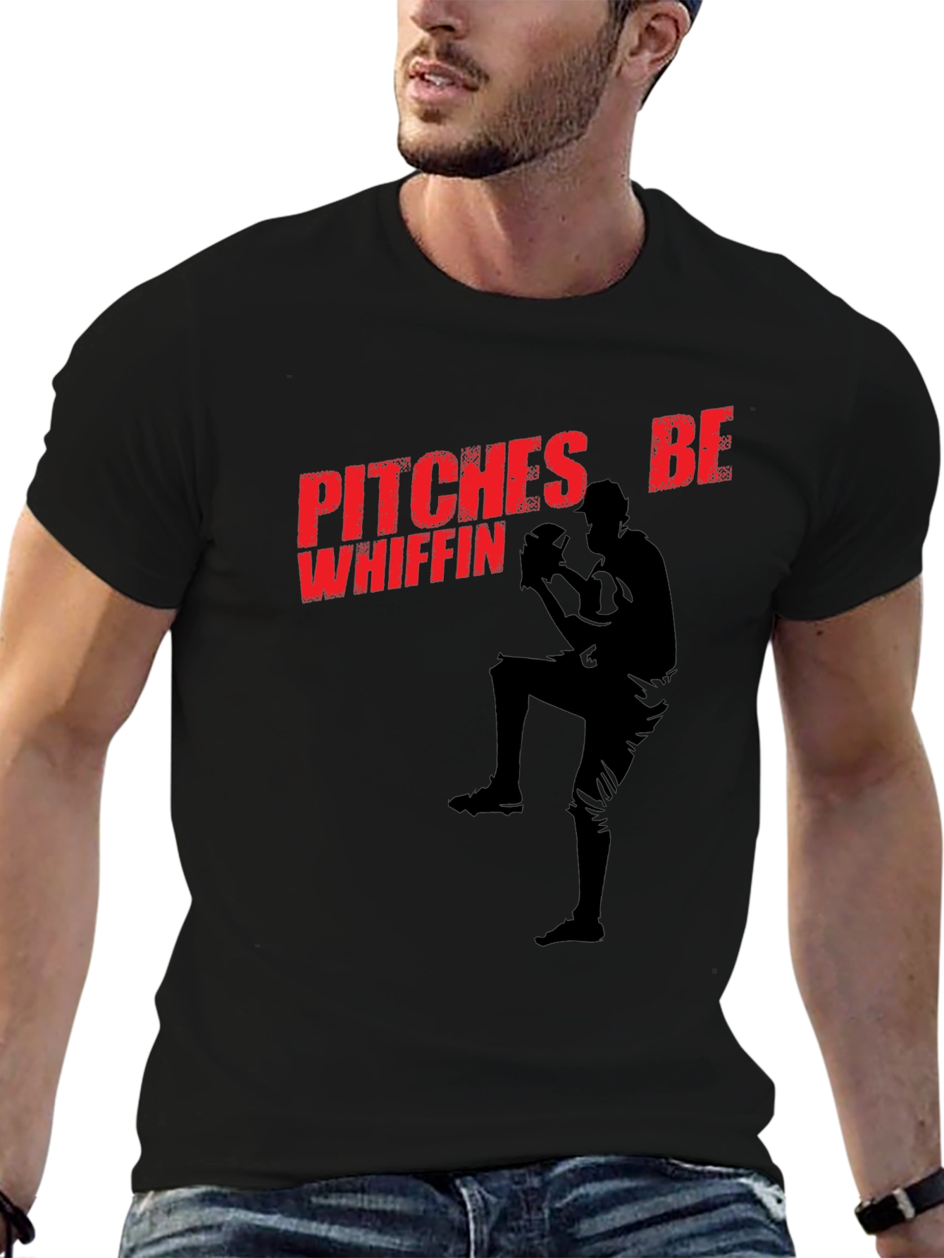 Black Pitches Be Whiffin' Baseball T-Shirt view 6