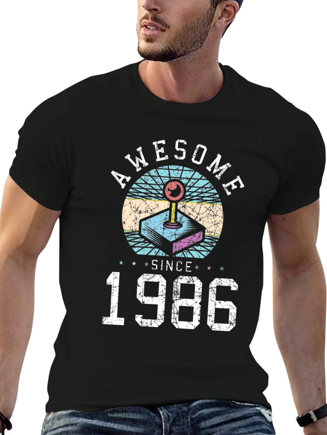 Black Awesome Since 1986 Retro Gaming T-Shirt view 6