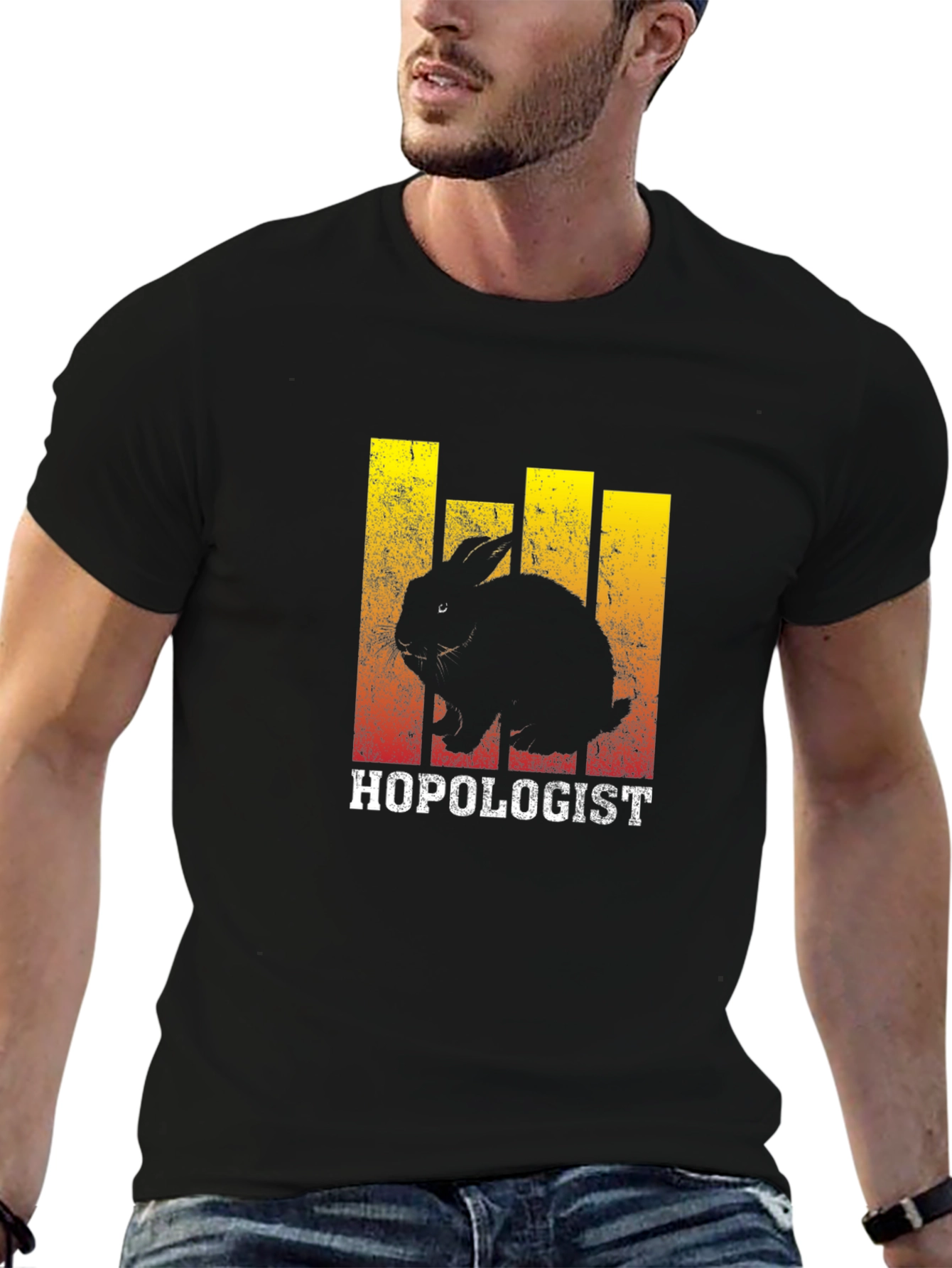 Black Hopologist Rabbit Graphic Tee - Black Cotton T-Shirt view 6