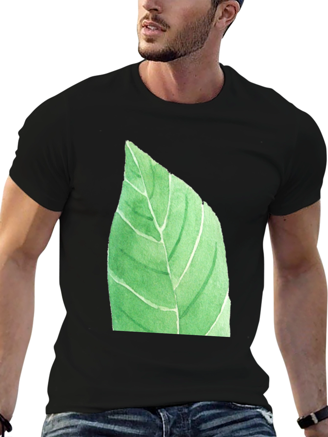 Black Leaf Graphic Black T-Shirt - Nature Inspired Casual Wear view 6