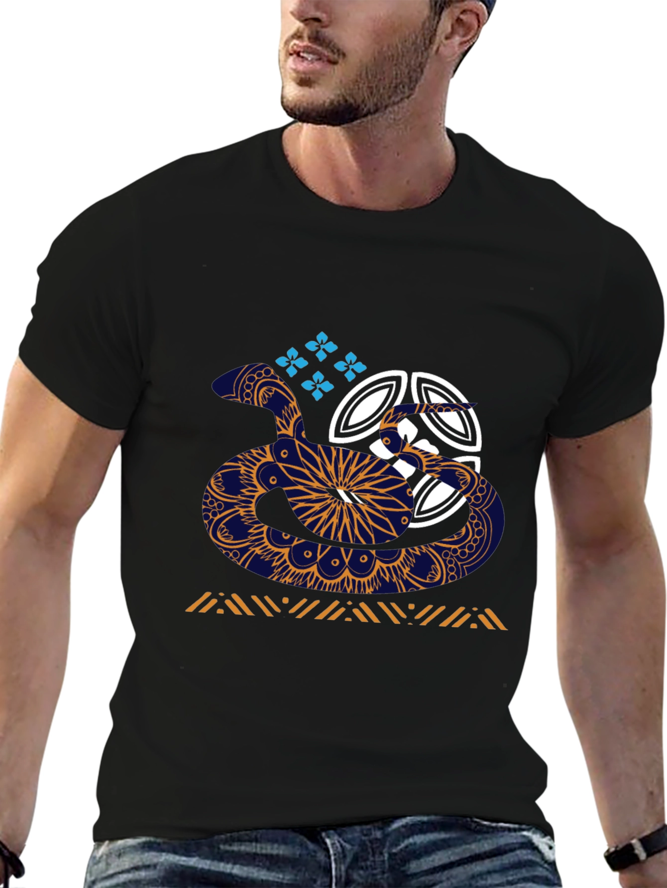 Black Abstract Snake T-Shirt view 6