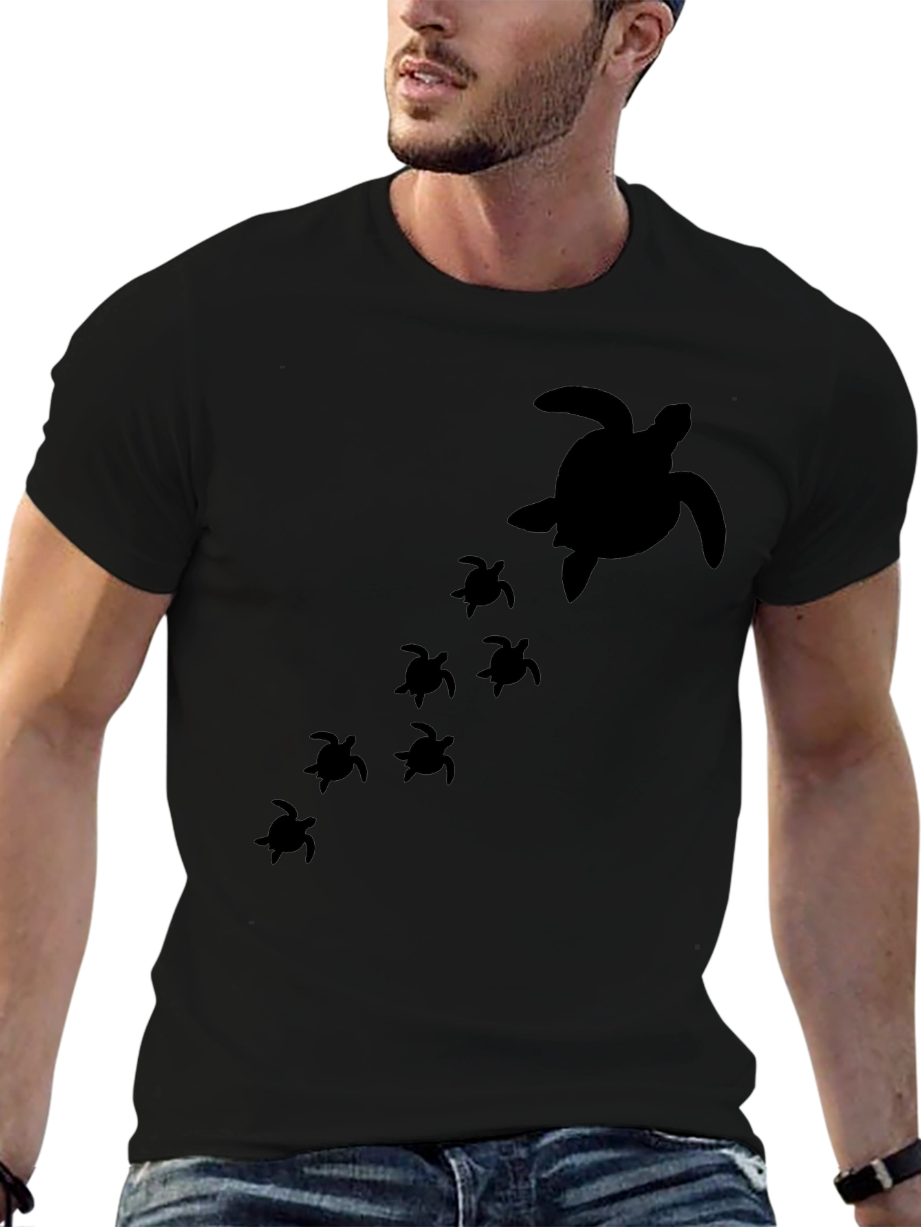 Black Turtle Family Graphic Tee - Black Cotton T-Shirt view 6