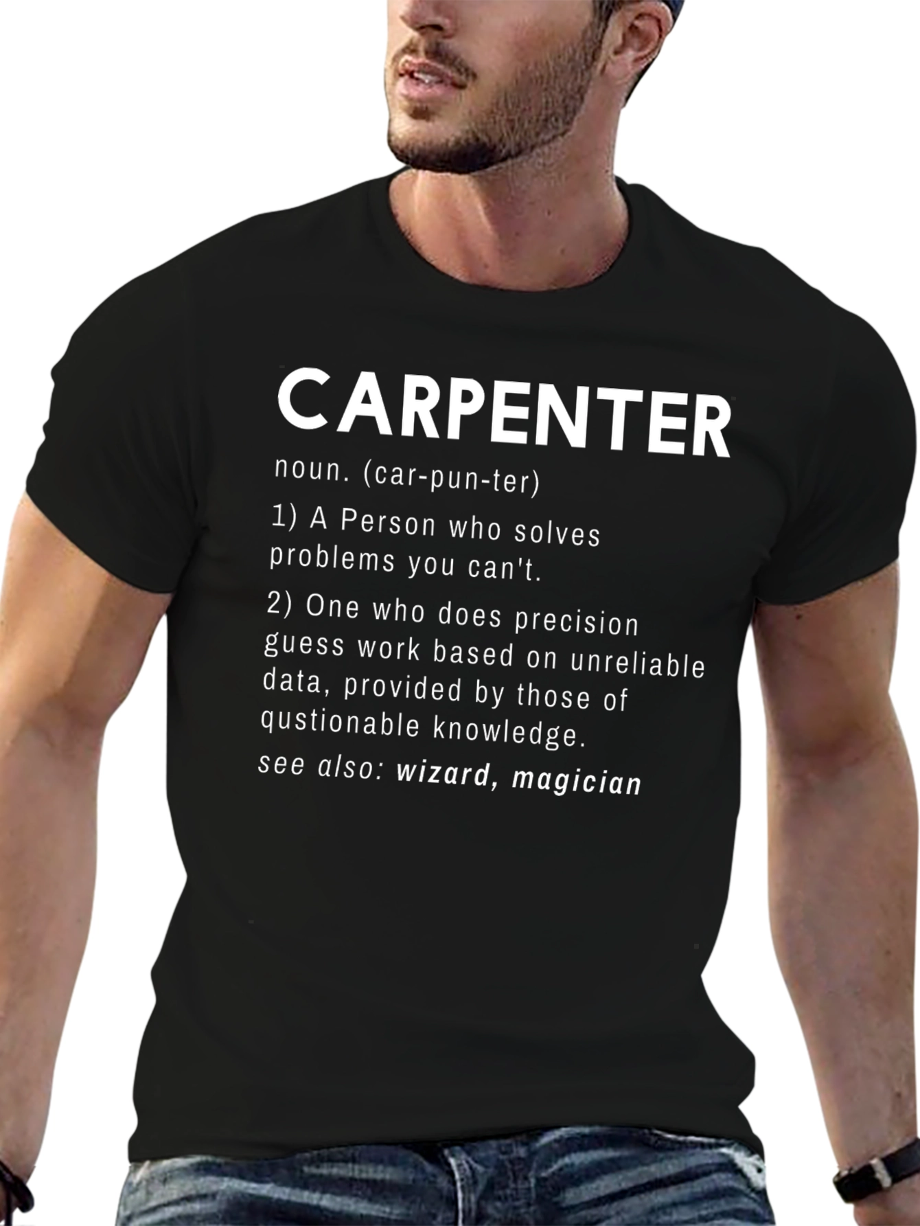 Black Funny Carpenter Definition Graphic T-Shirt view 6