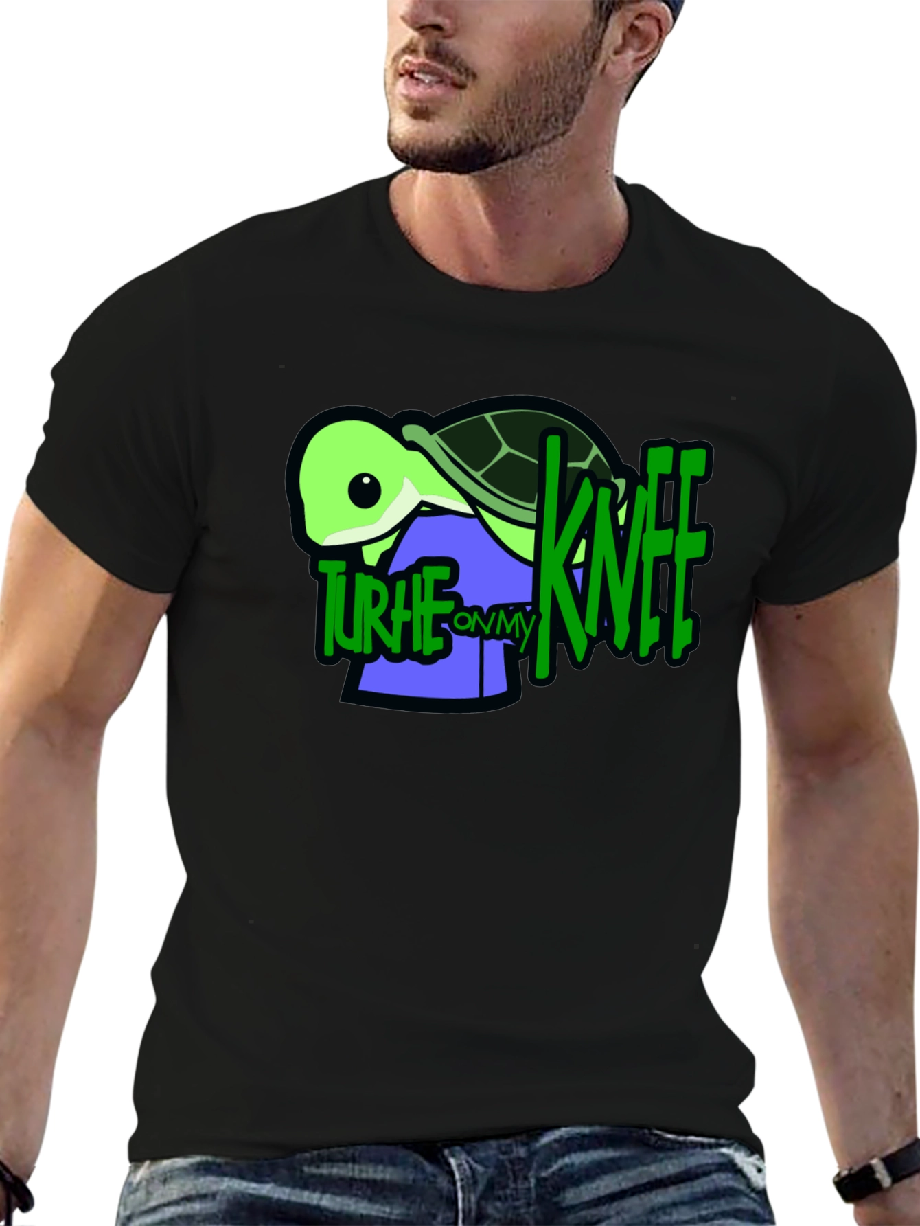 Black Turtle On My Knee Graphic T-Shirt view 6