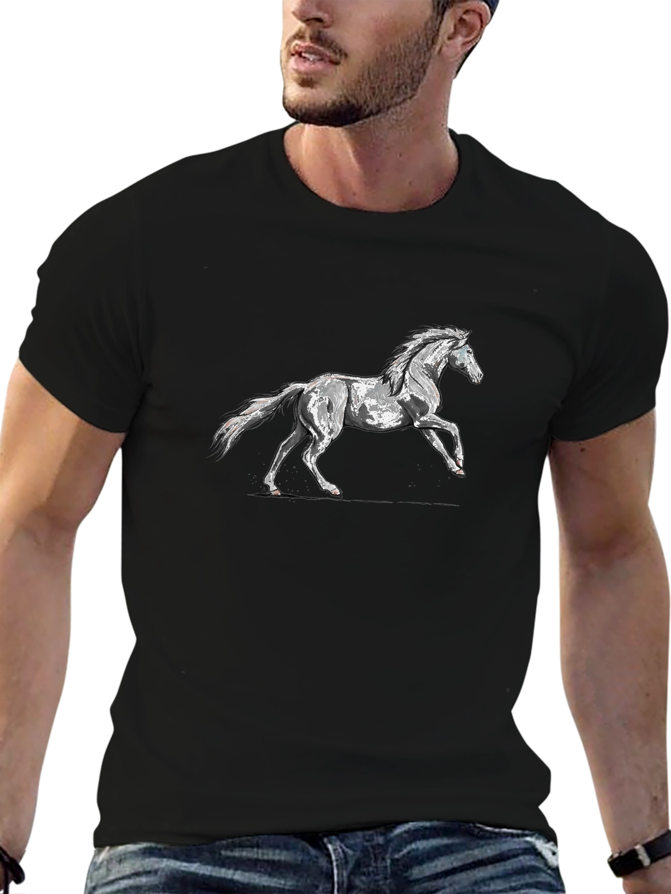 Black Black T-Shirt with Horse Graphic view 6