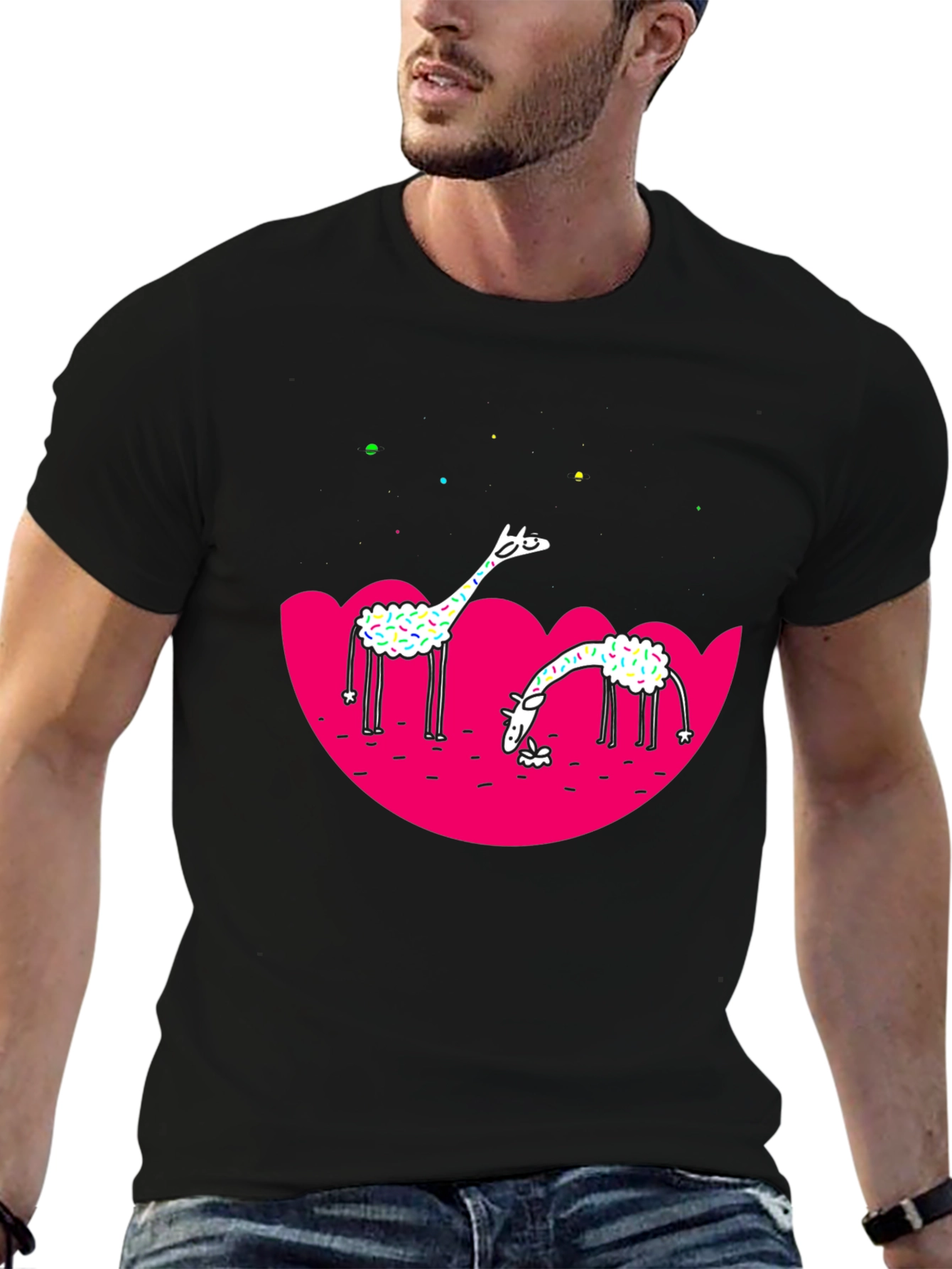 Black Giraffe Graphic Tee - Black Cotton T-Shirt view 6