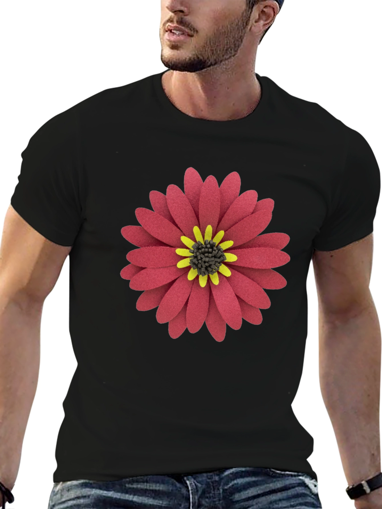 Black Bold Black Tee with Vibrant Floral Print view 6