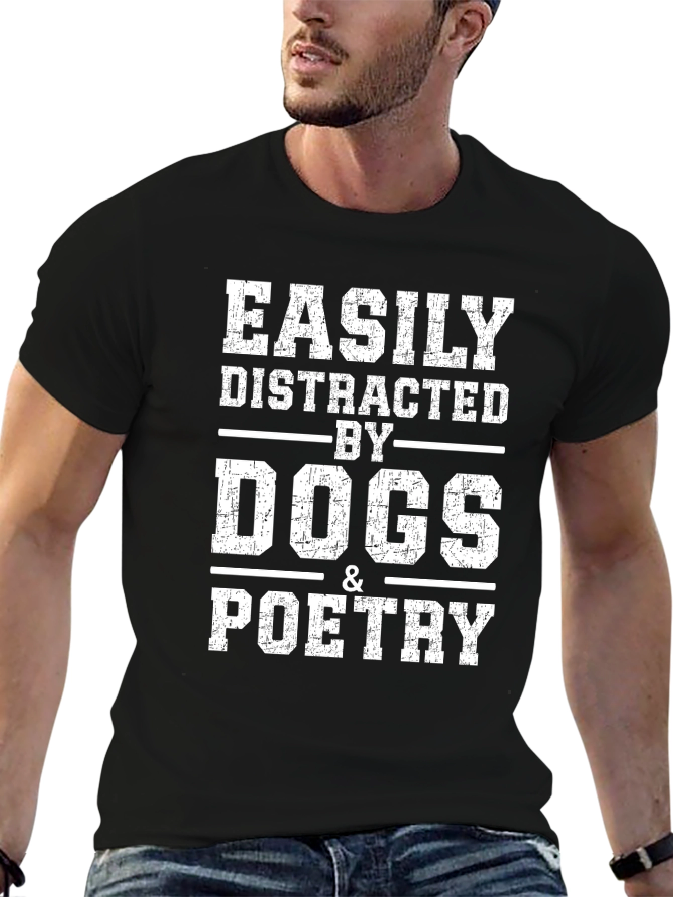 Black Easily Distracted by Dogs & Poetry Graphic Tee view 6